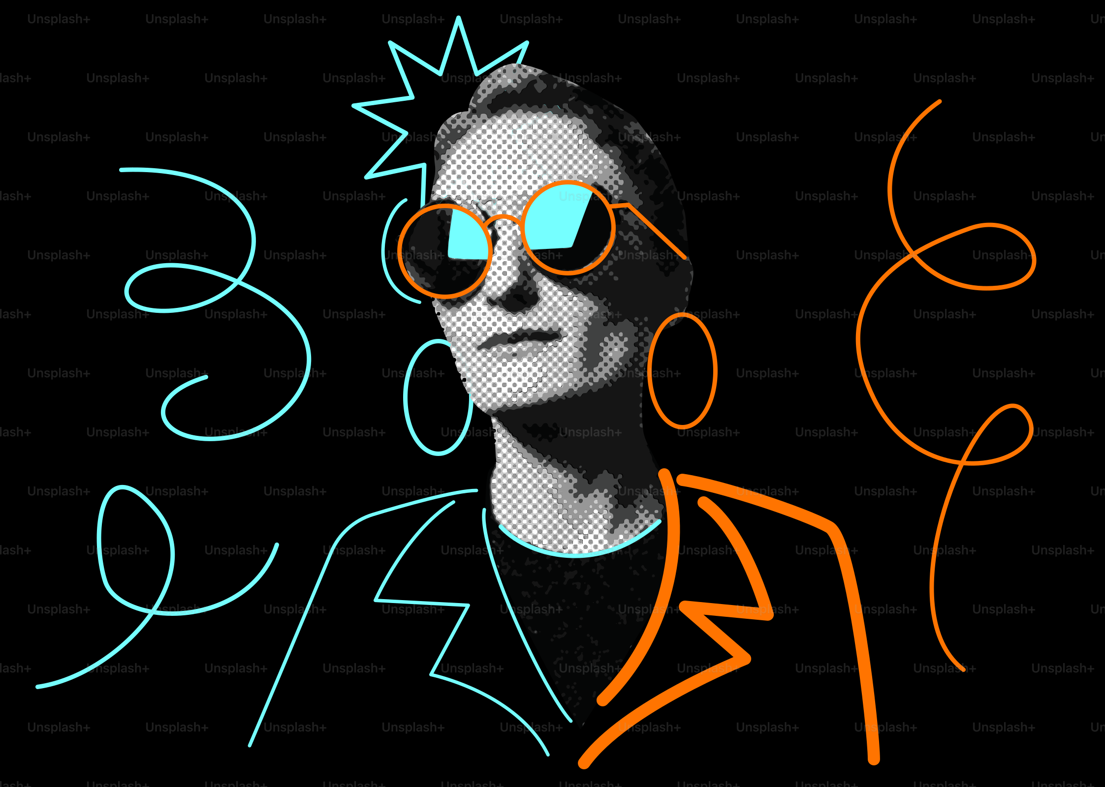 Mujer con gafas de sol y garabatos artísticos