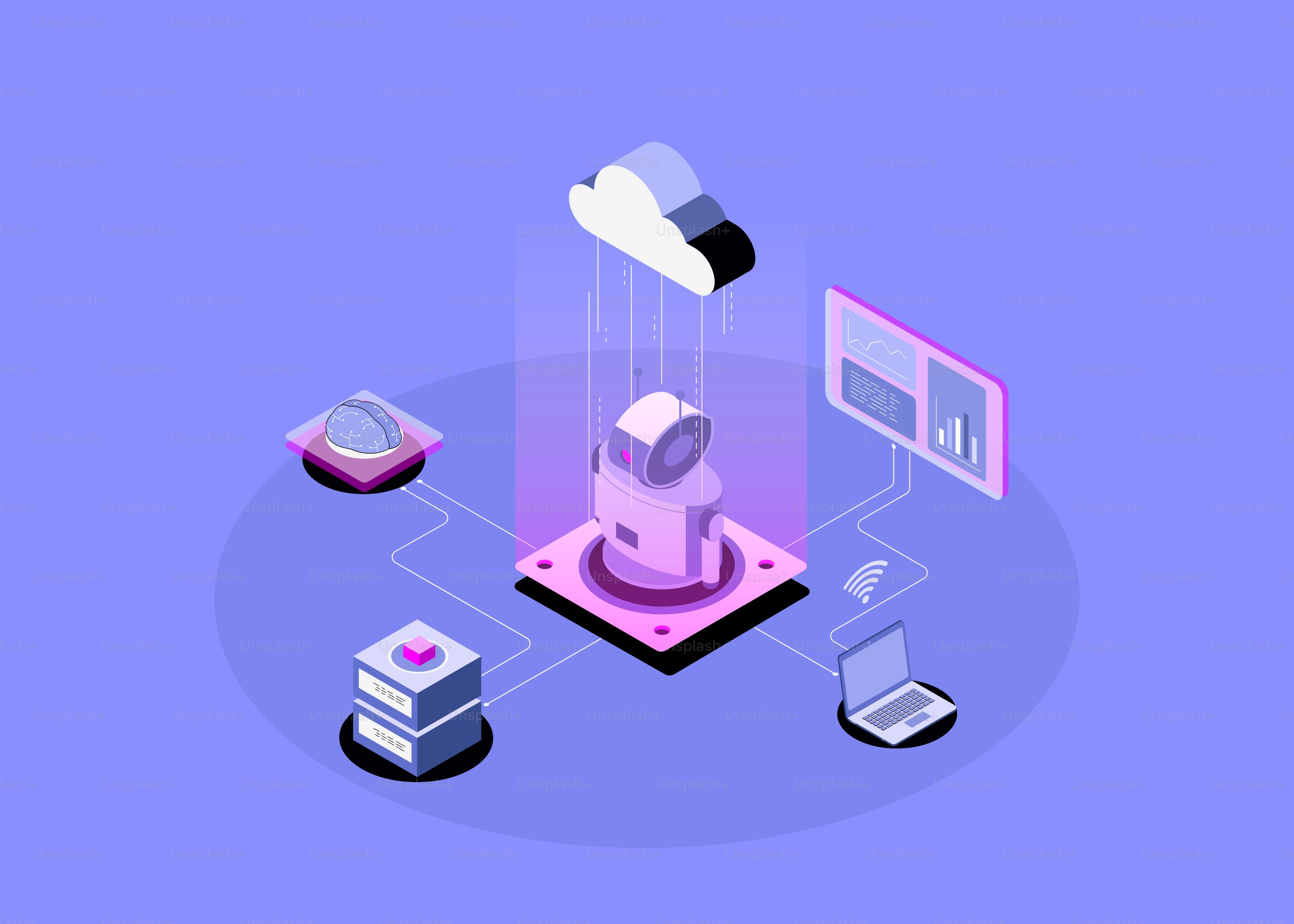 Abstract digital network with cloud and devices