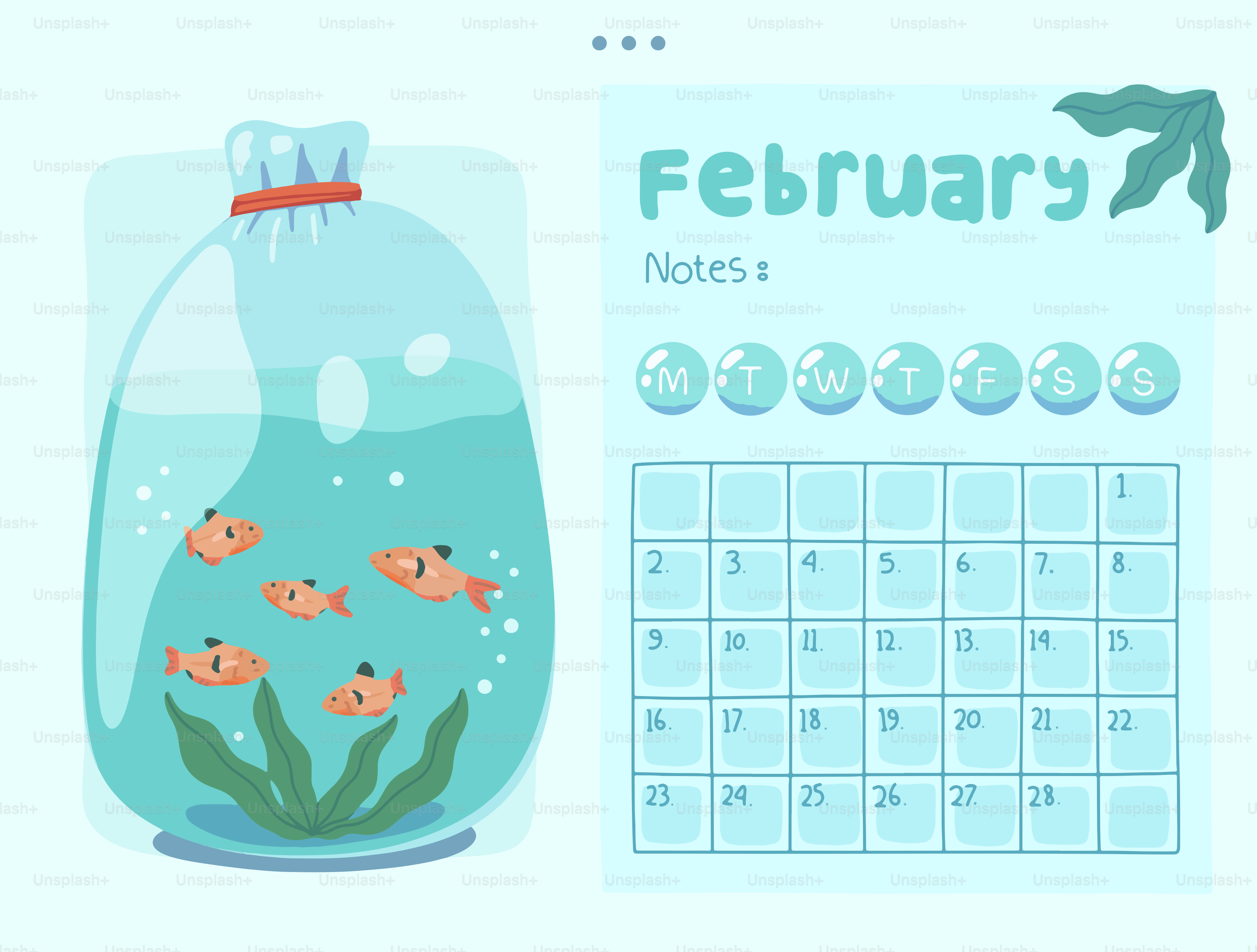 February calendar with fish in a bag