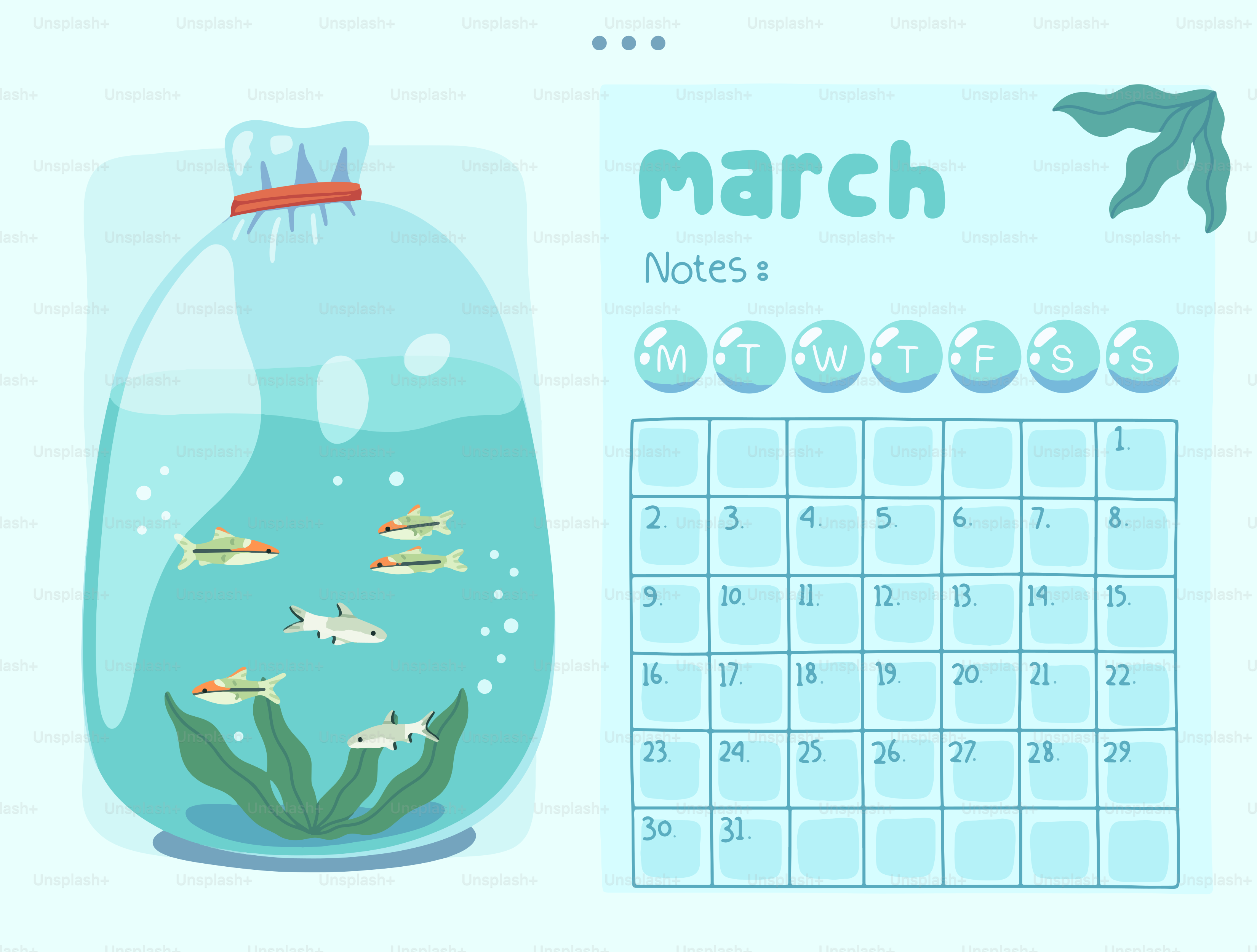 March calendar with fish in a bag