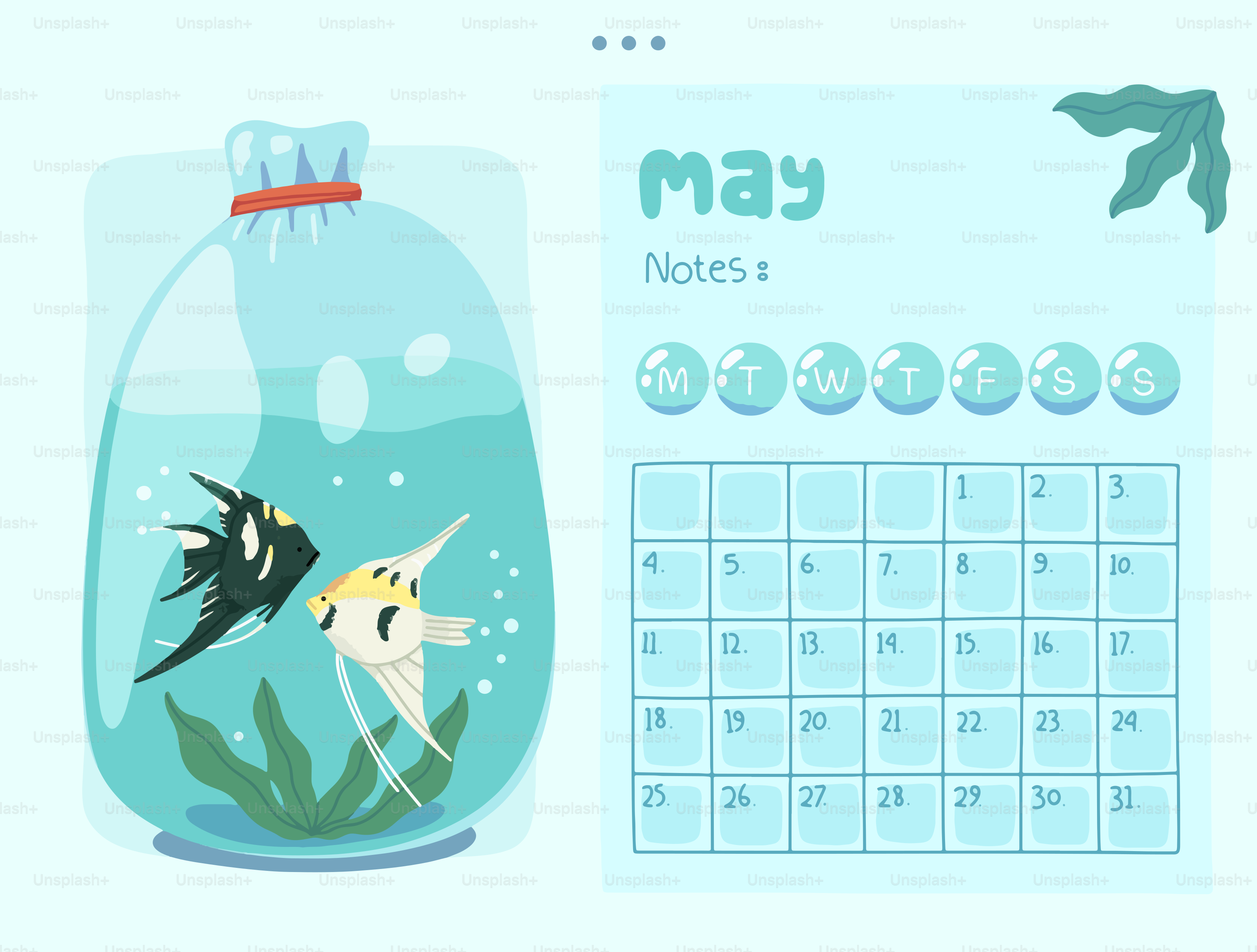 Two angelfish in a bag with a may calendar.