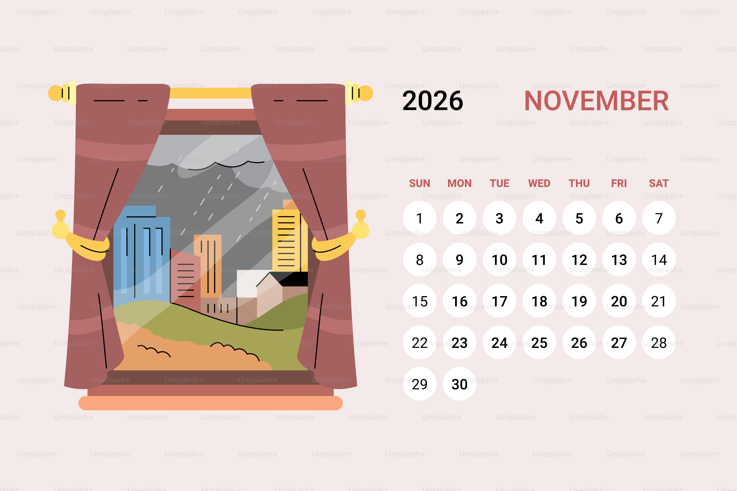 September 2026 calendar with window view vector – Illustration Image on ...