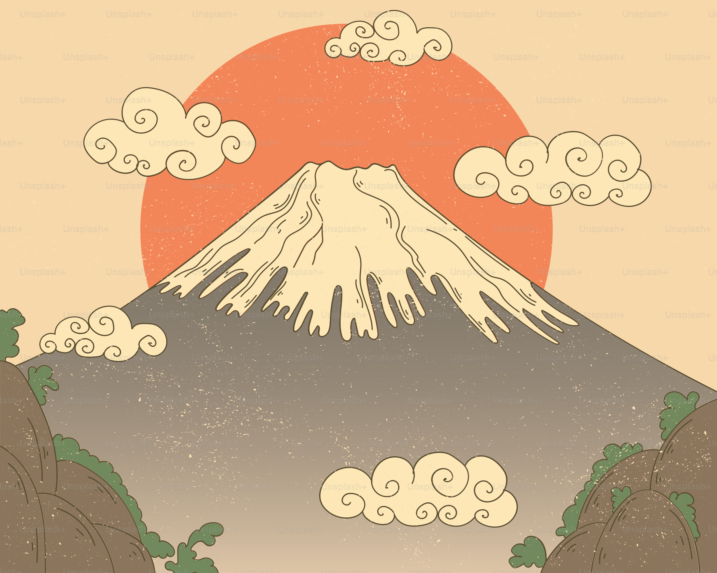 Monte Fuji con sol y nubes