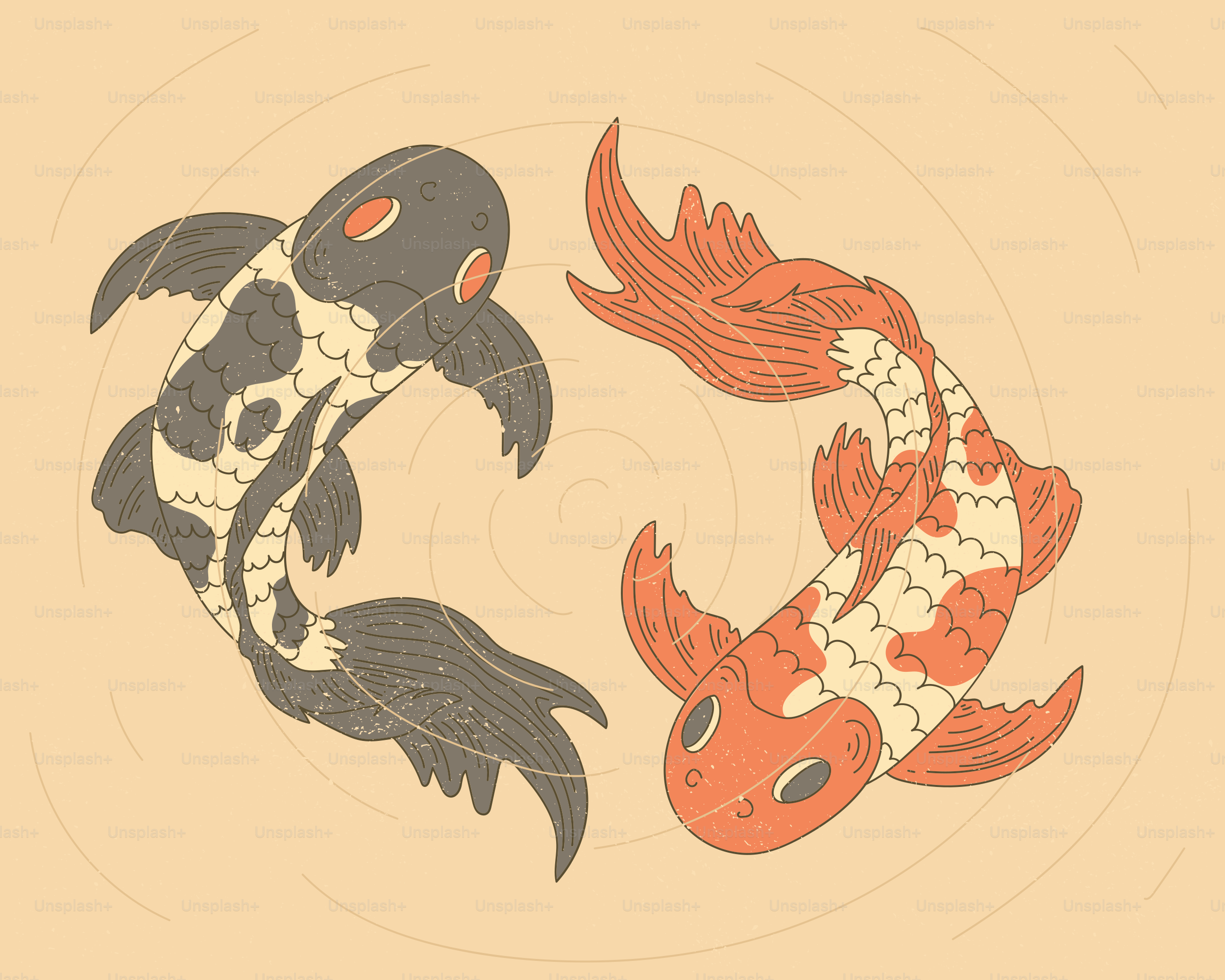 Zwei Koi-Fische, die im Kreis schwimmen