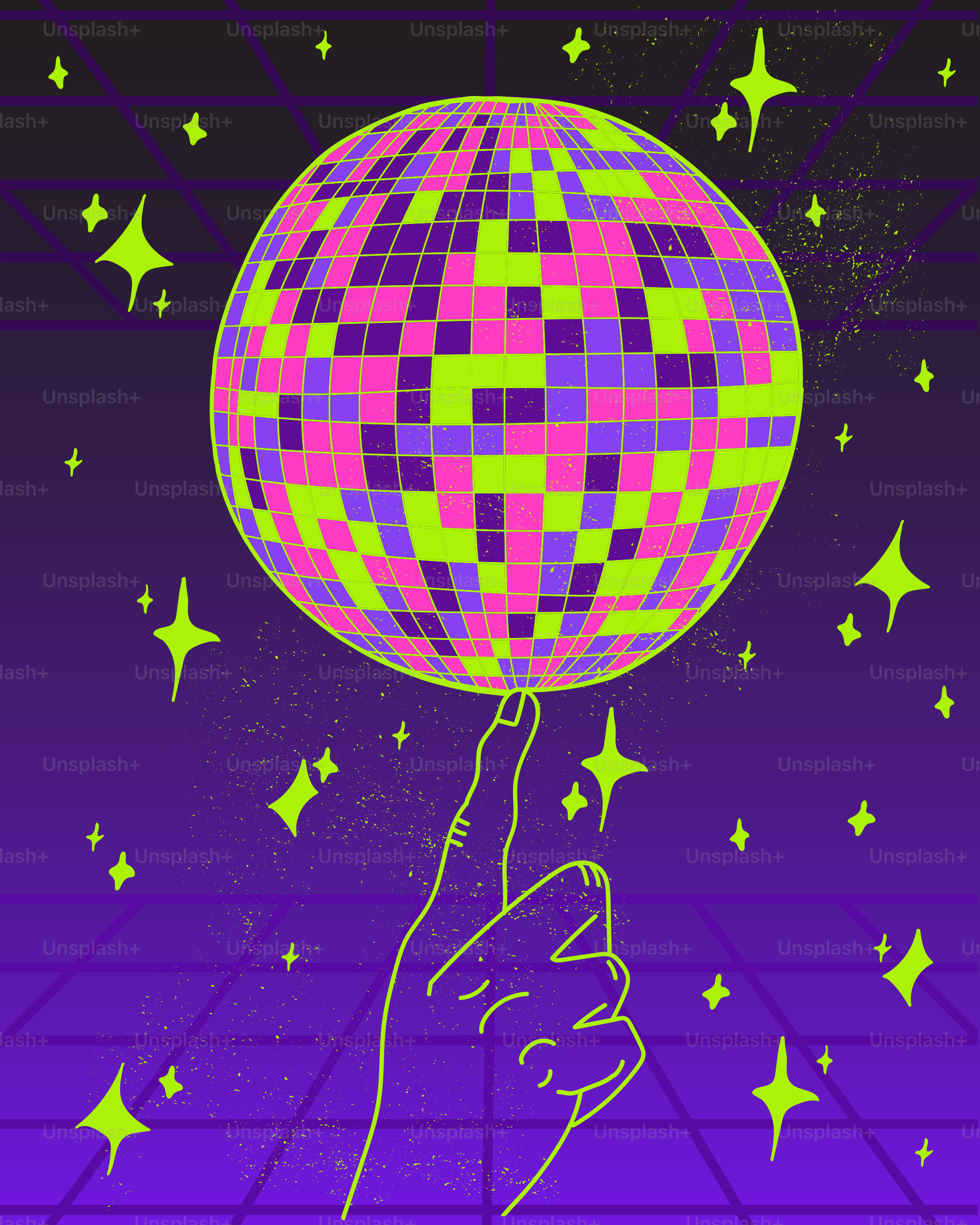Disco ball spinning on a finger with stars
