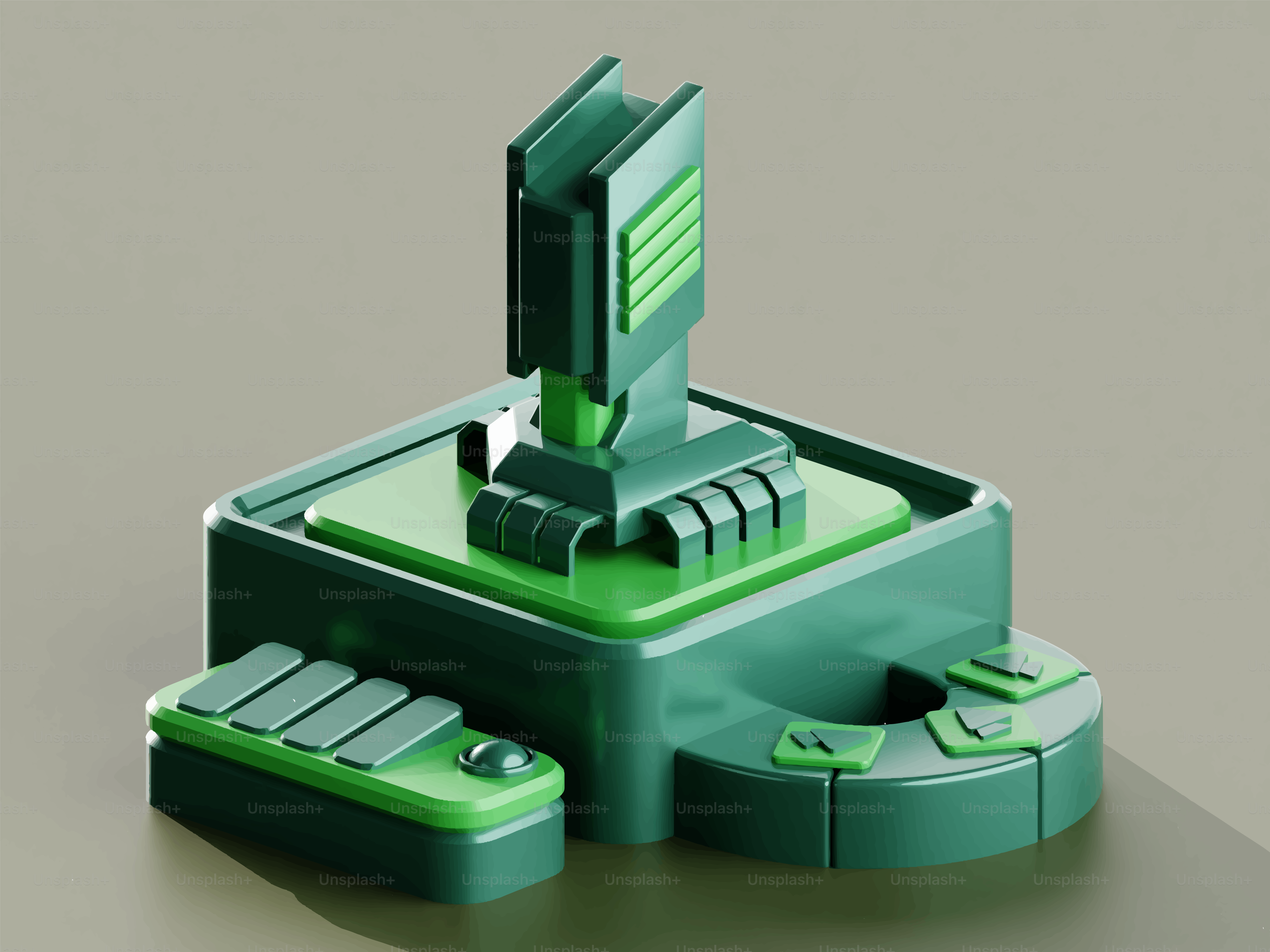 Green futuristic building with glowing lights