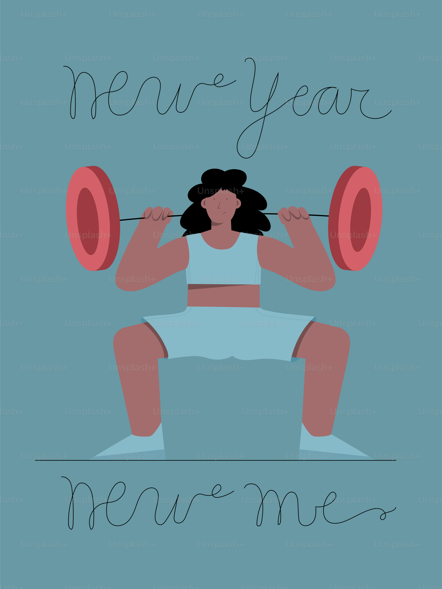 Mujer levantando pesas con mensaje de "año nuevo, nuevo yo".