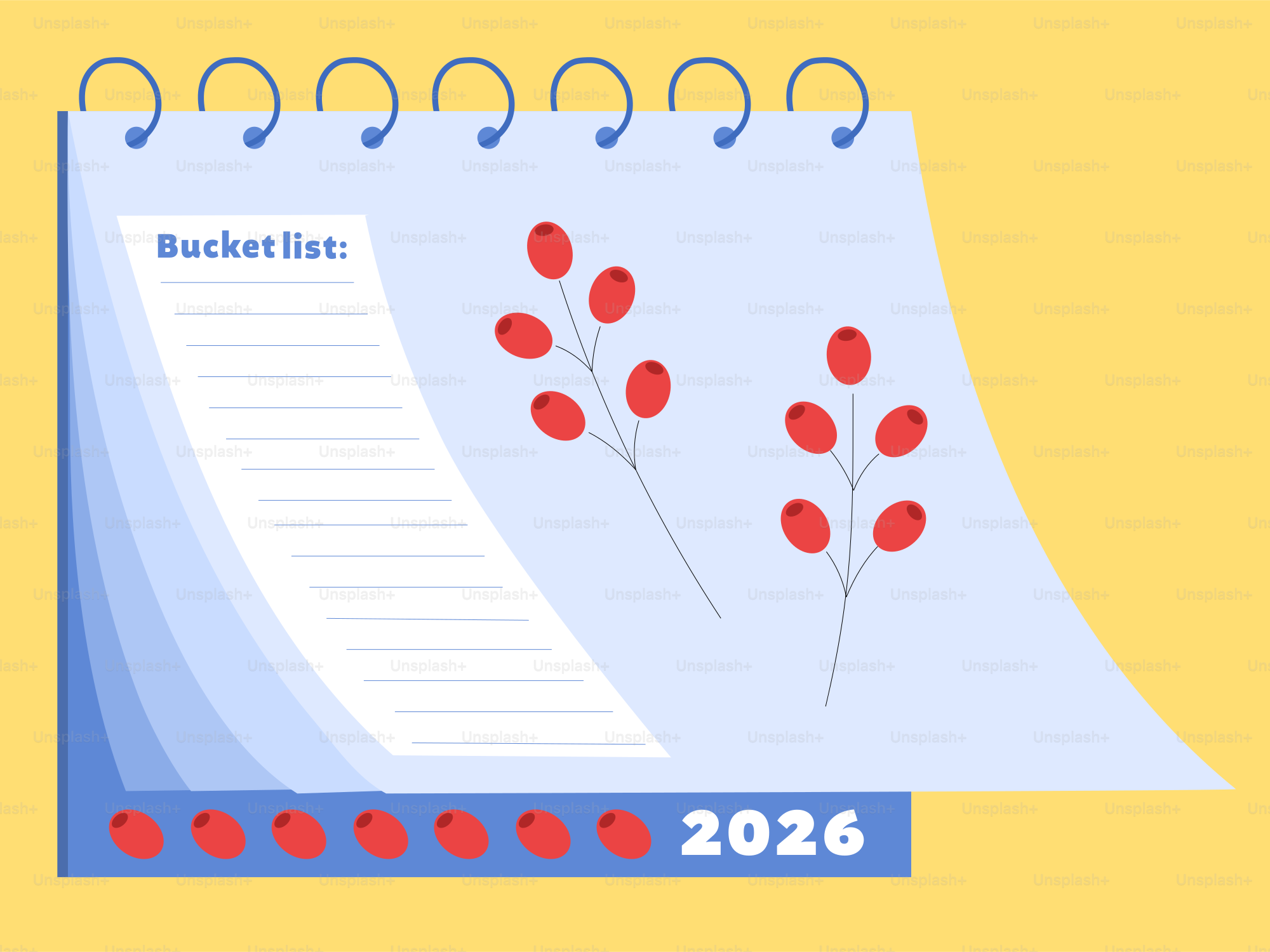 バケットリストとベリーが載ったカレンダーページ