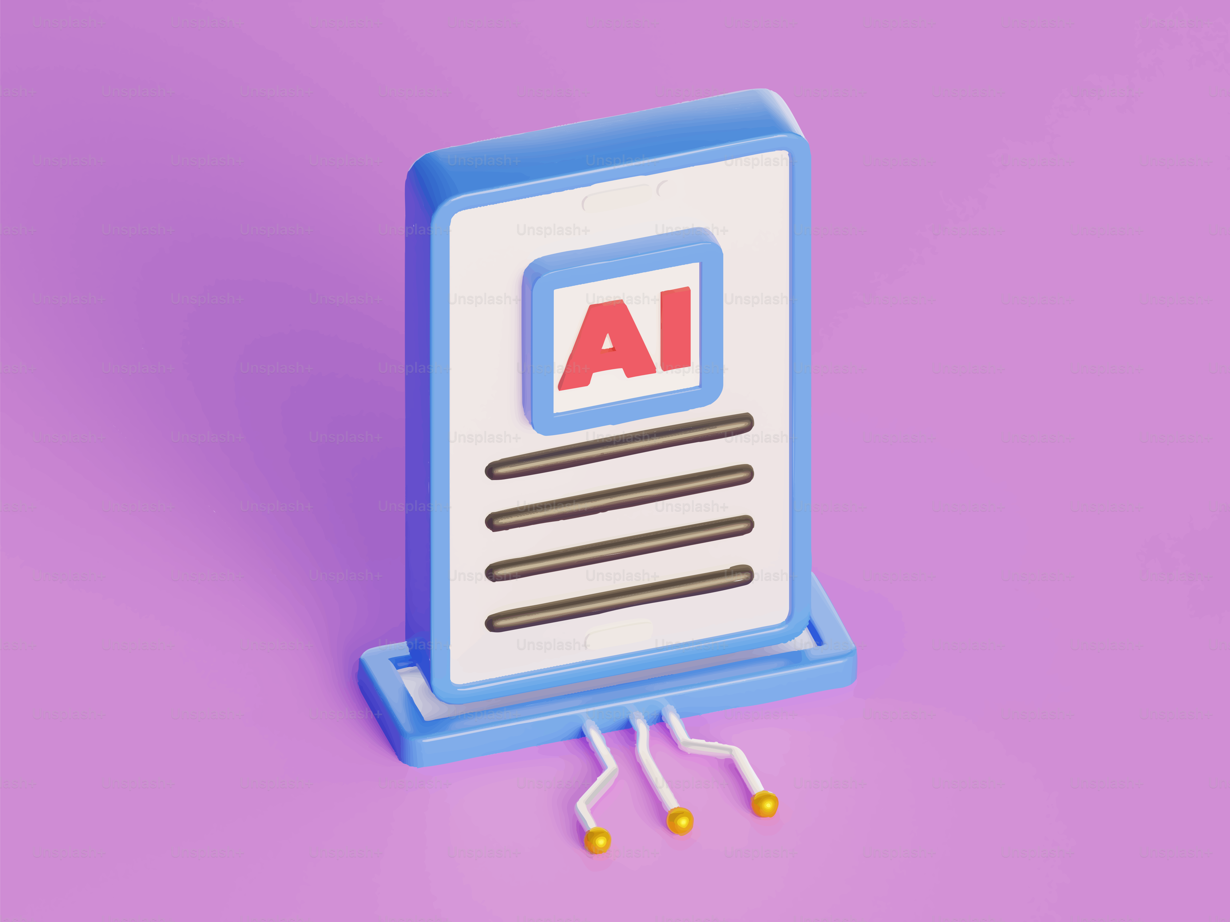 3D render of ai document on purple background