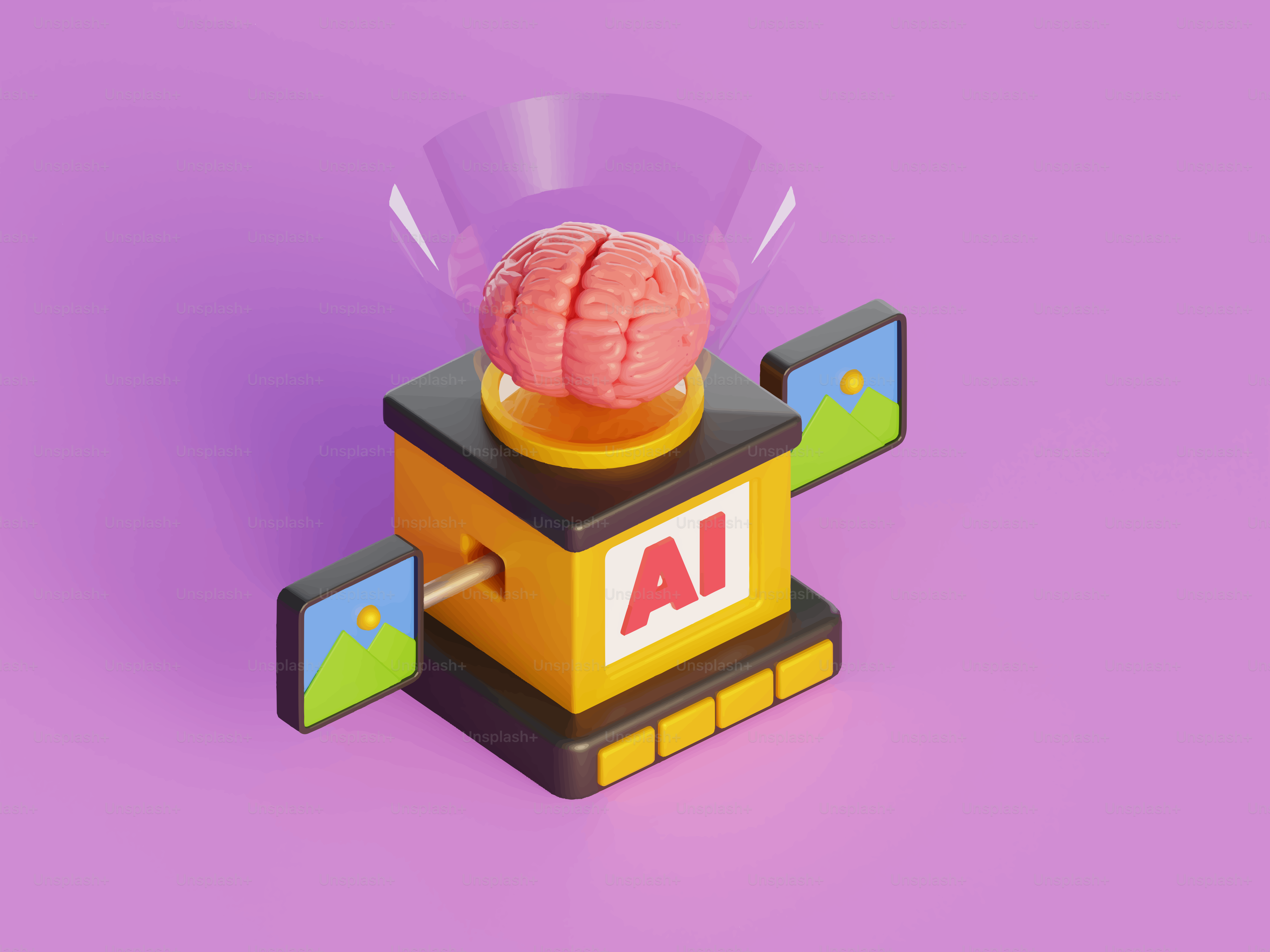 Ai machine processing a brain with images
