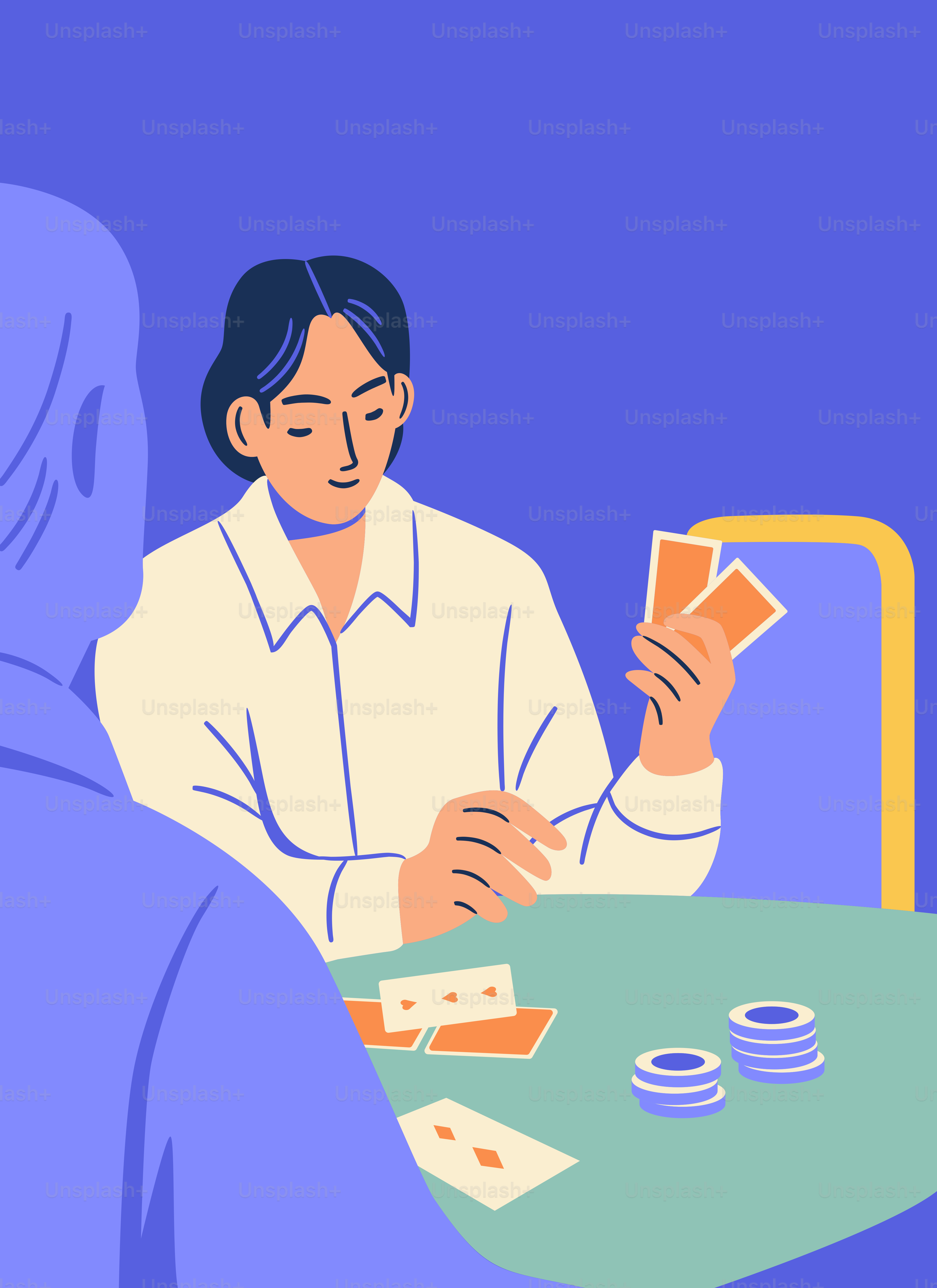 Zwei Leute spielen Karten an einem Tisch.