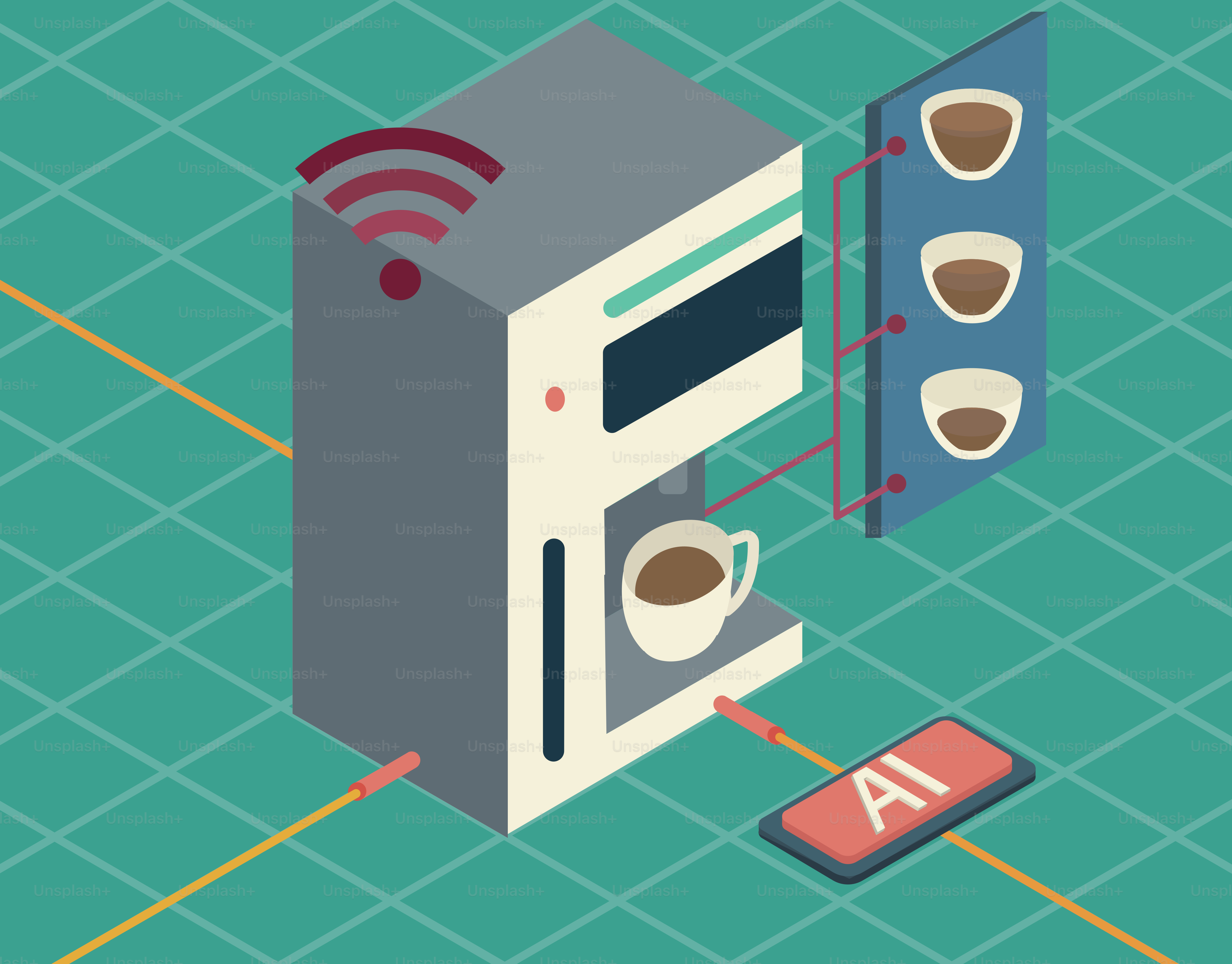 Smart coffee maker preparing coffee with ai assistance.