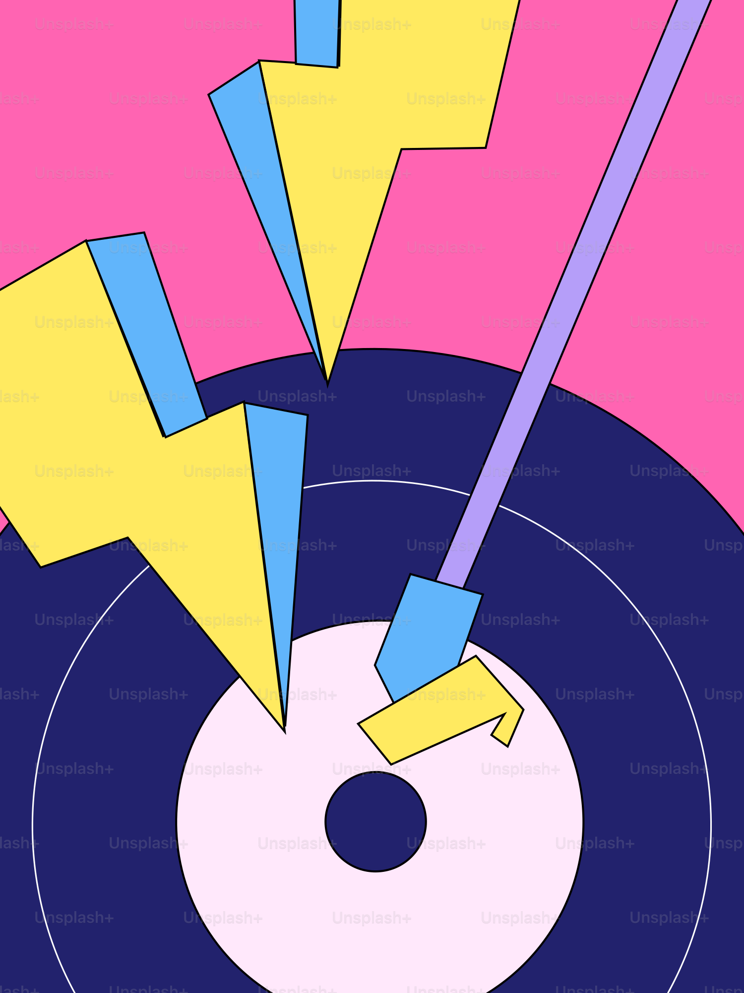 Rayos amarillos caen en un tocadiscos.