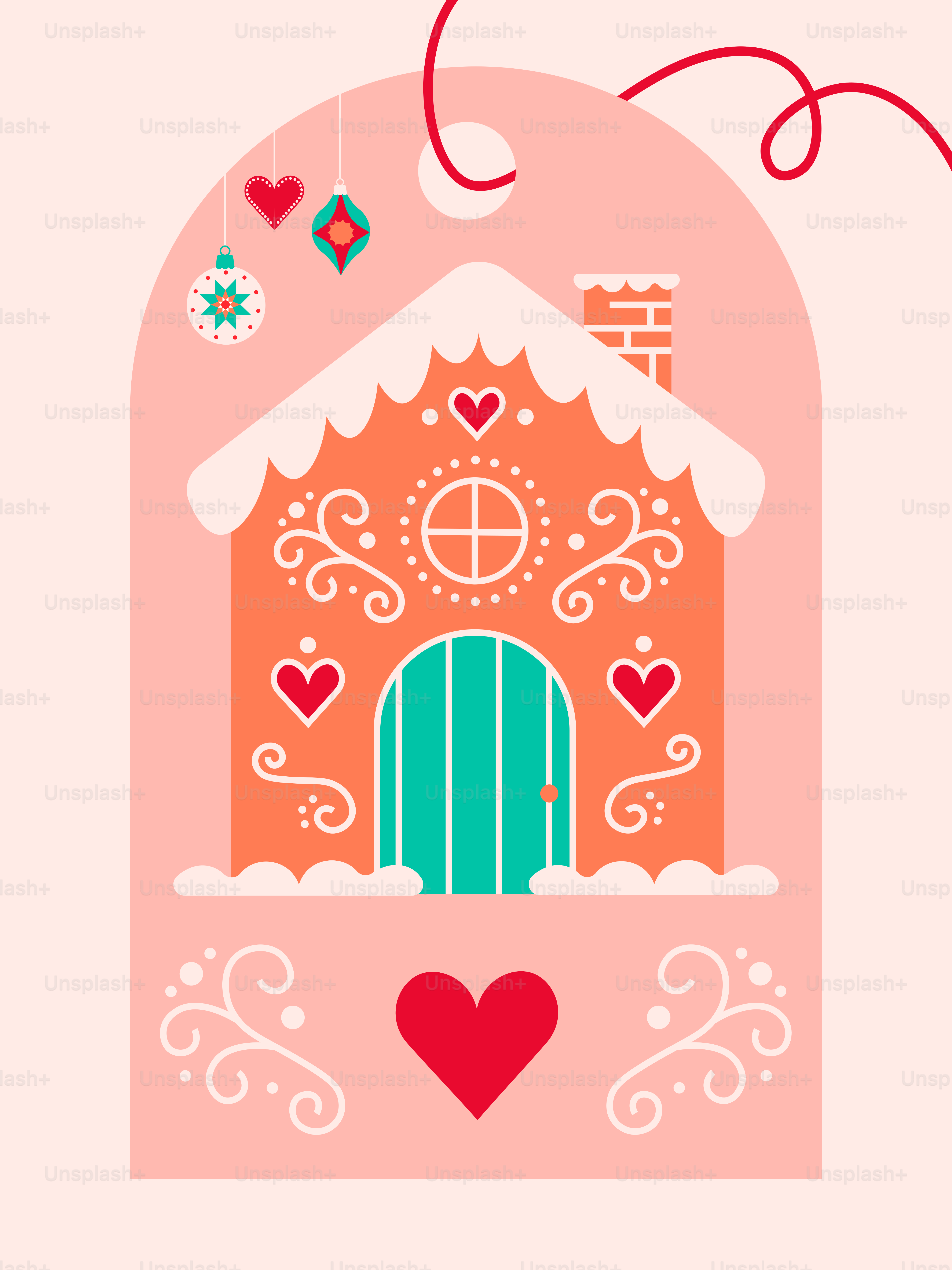 Gingerbread house tag with festive decorations
