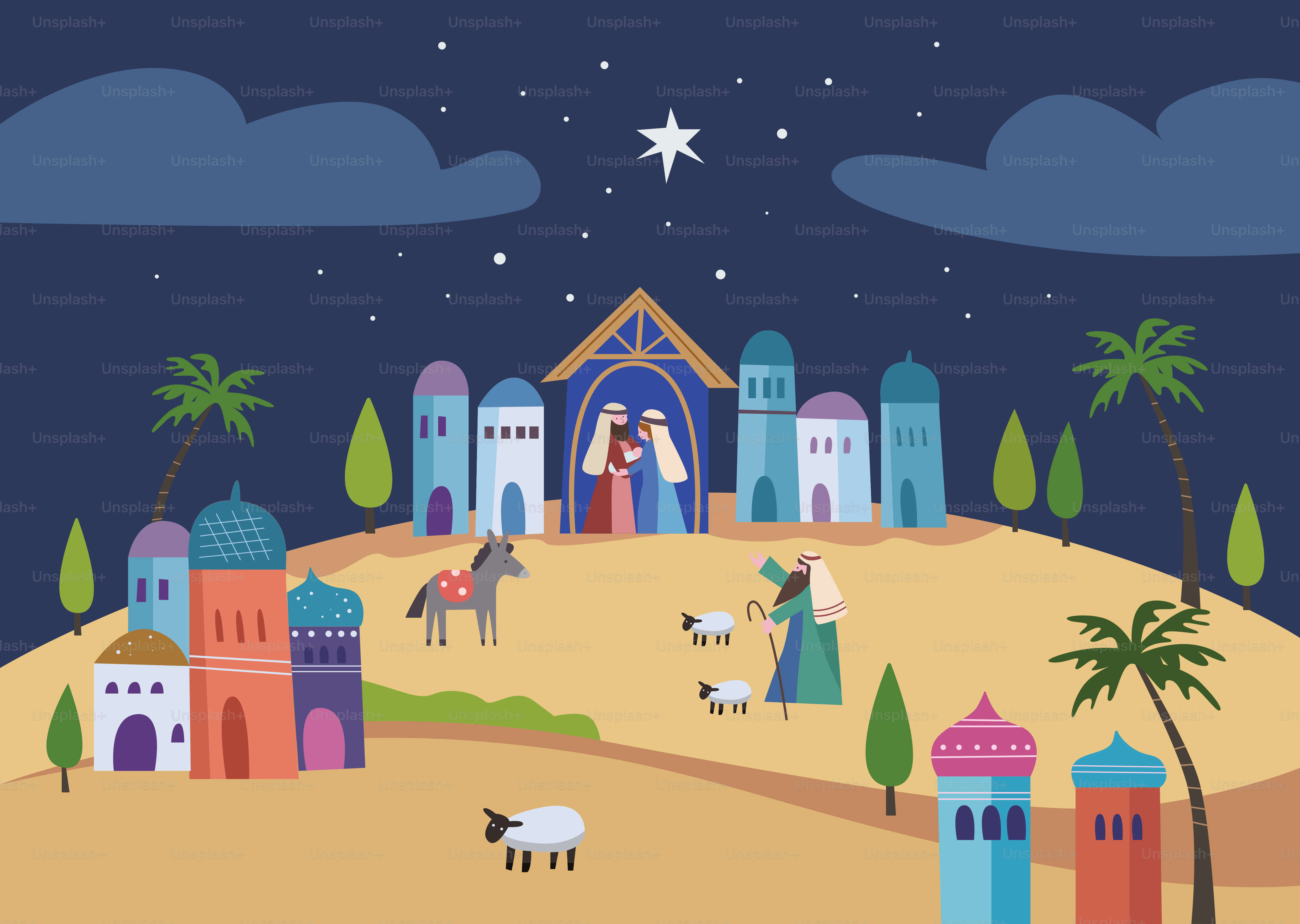Nativity scene with mary, joseph, and baby jesus.