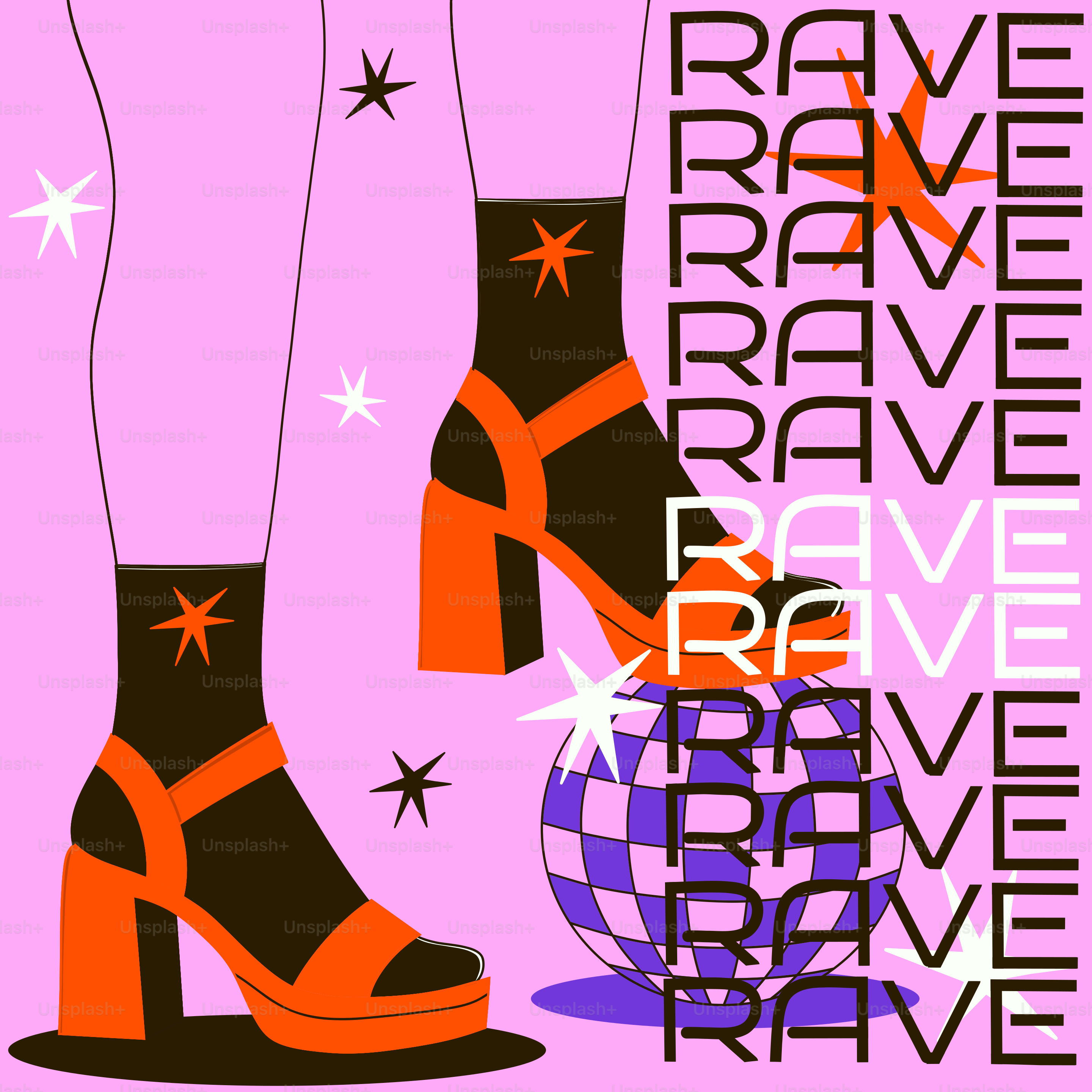 Woman's legs in platform boots with disco ball.