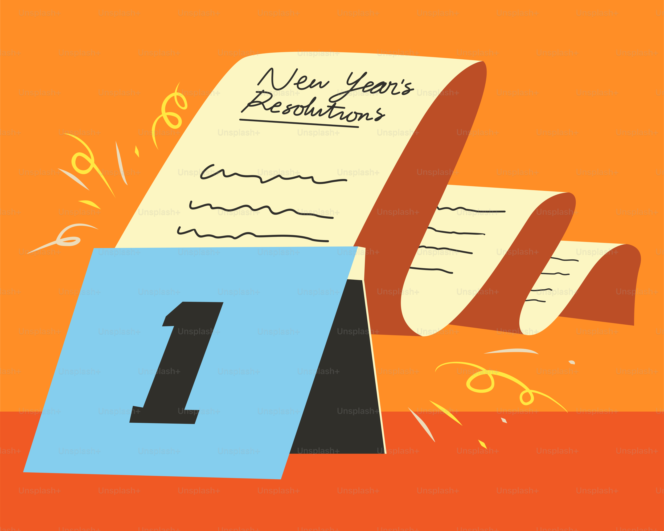 Liste des résolutions du Nouvel An avec la première mise en surbrillance.