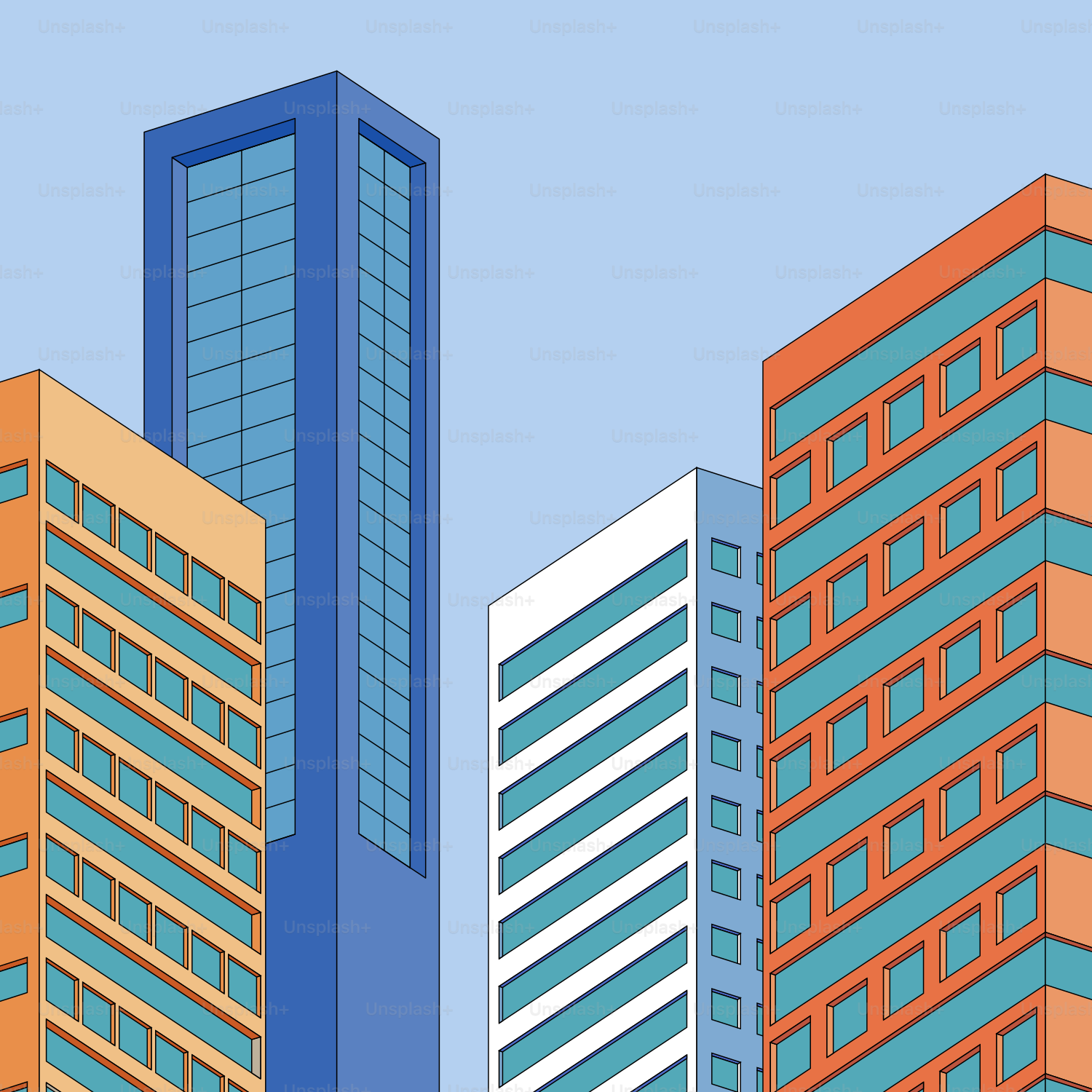 Modern city buildings with blue sky background