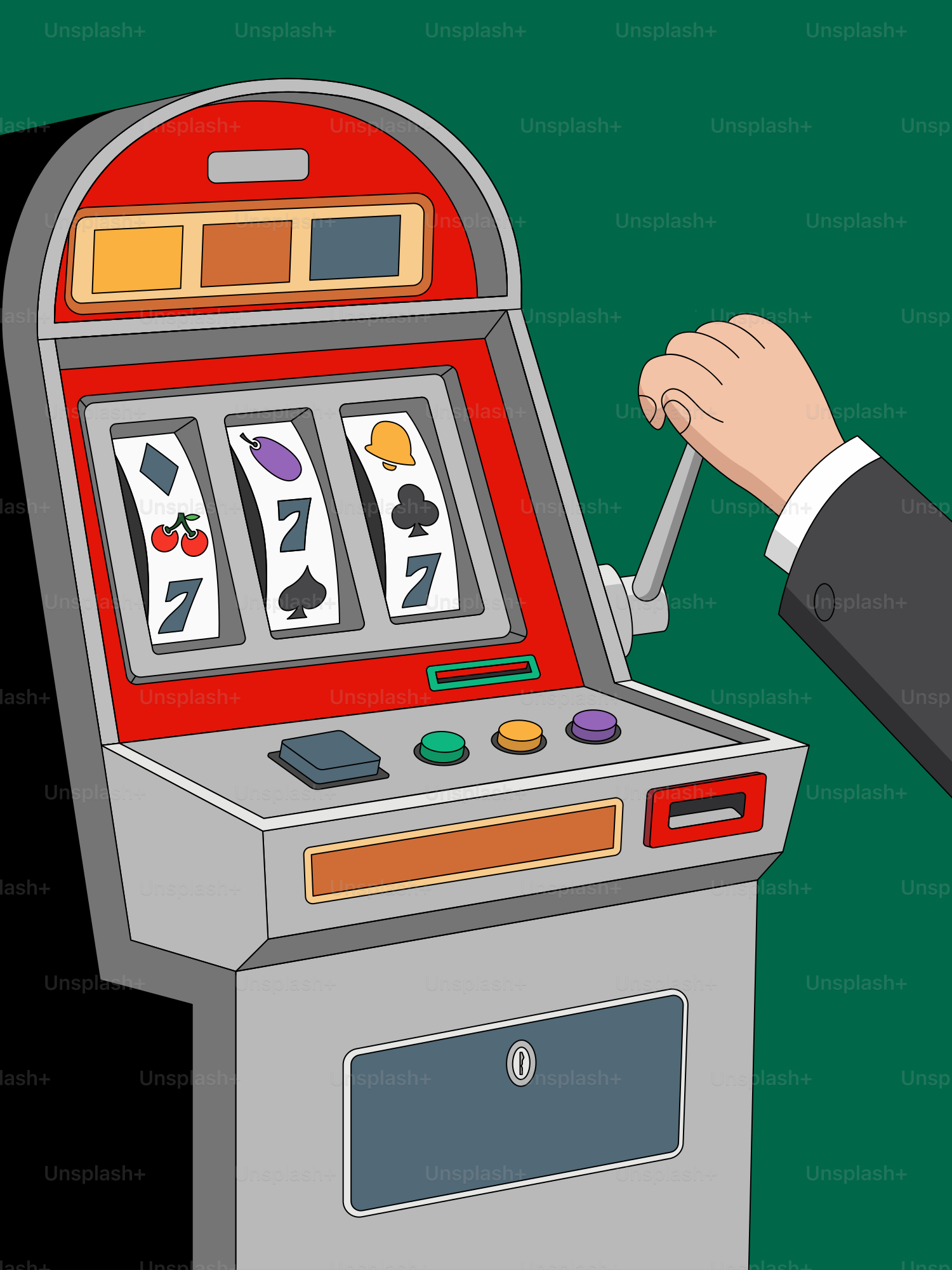Hand pulling lever on a slot machine