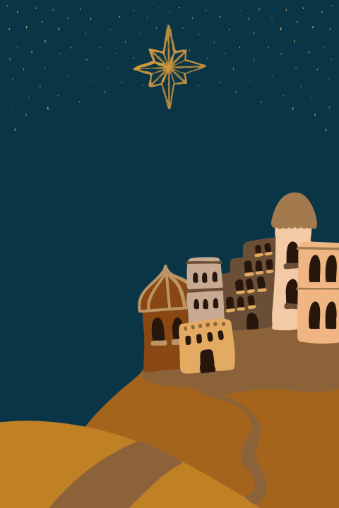 Star of bethlehem over desert village at night