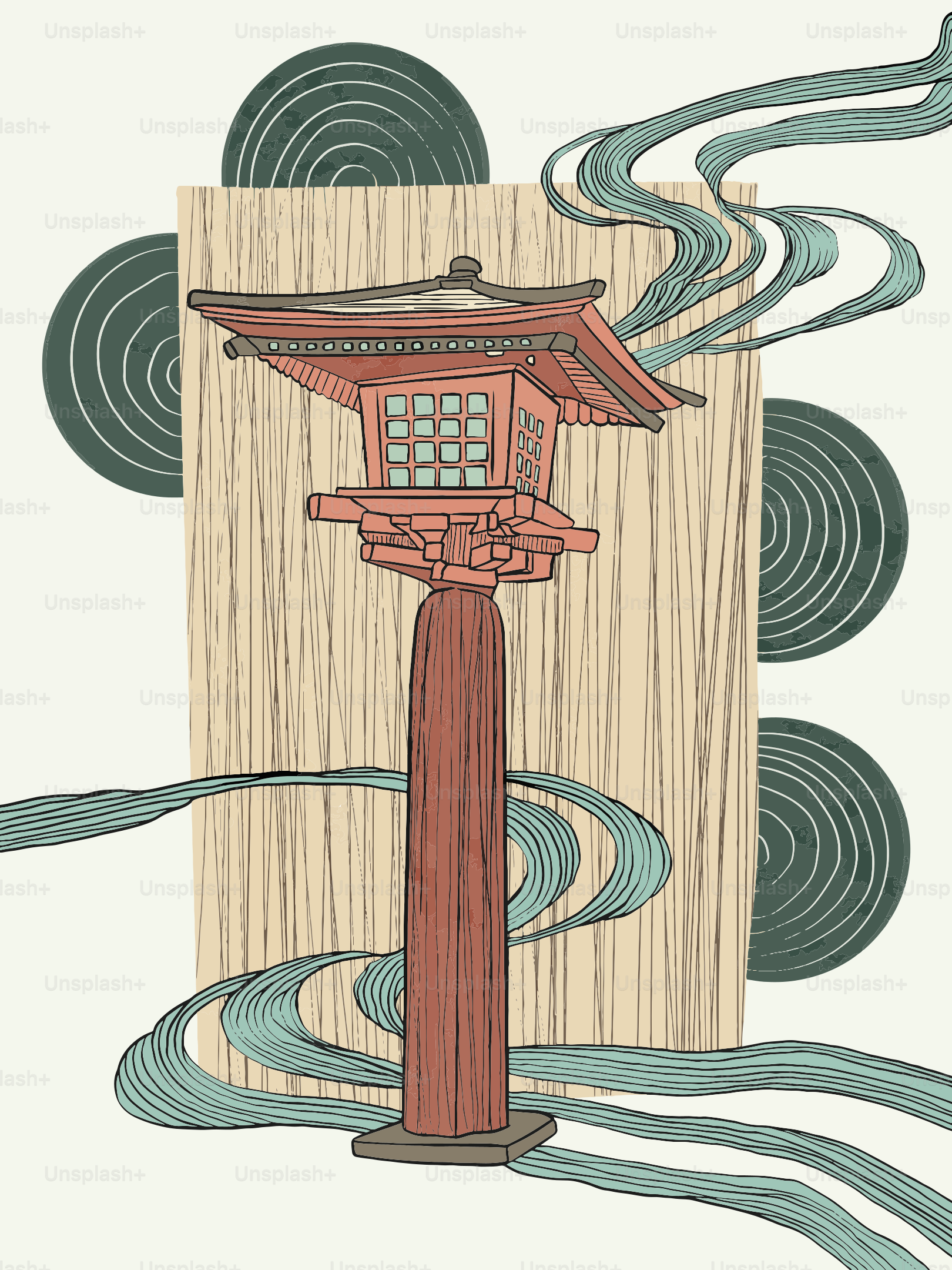 Traditional japanese lantern on a wooden pole