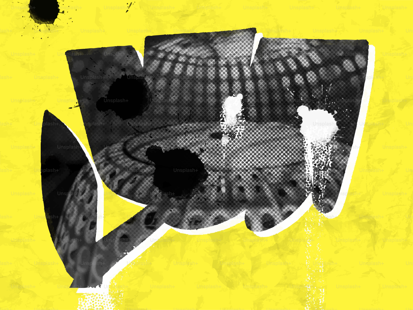Graphic design astratto con forme nere su giallo