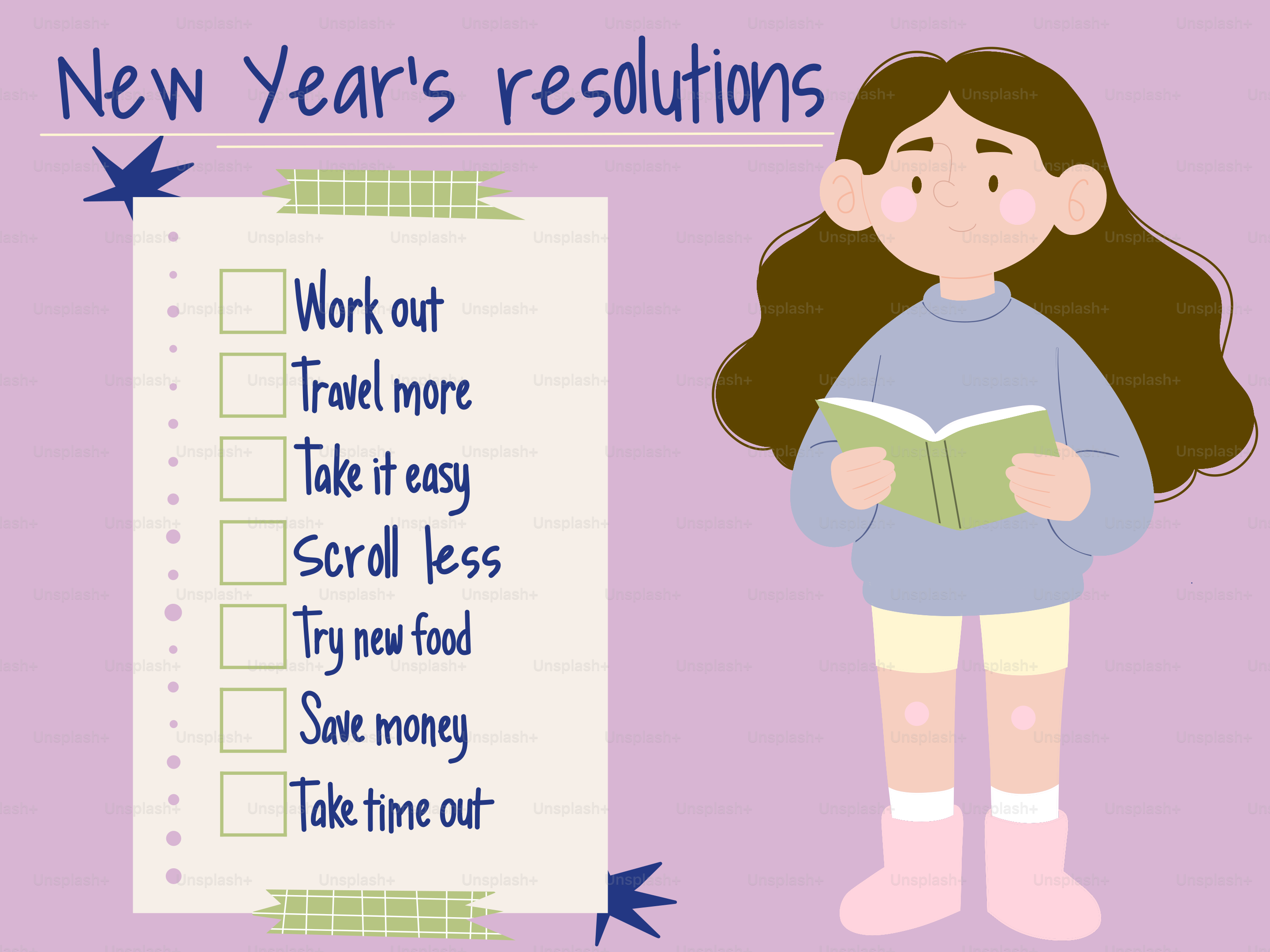 La fille avec la liste des résolutions du Nouvel An lit un livre