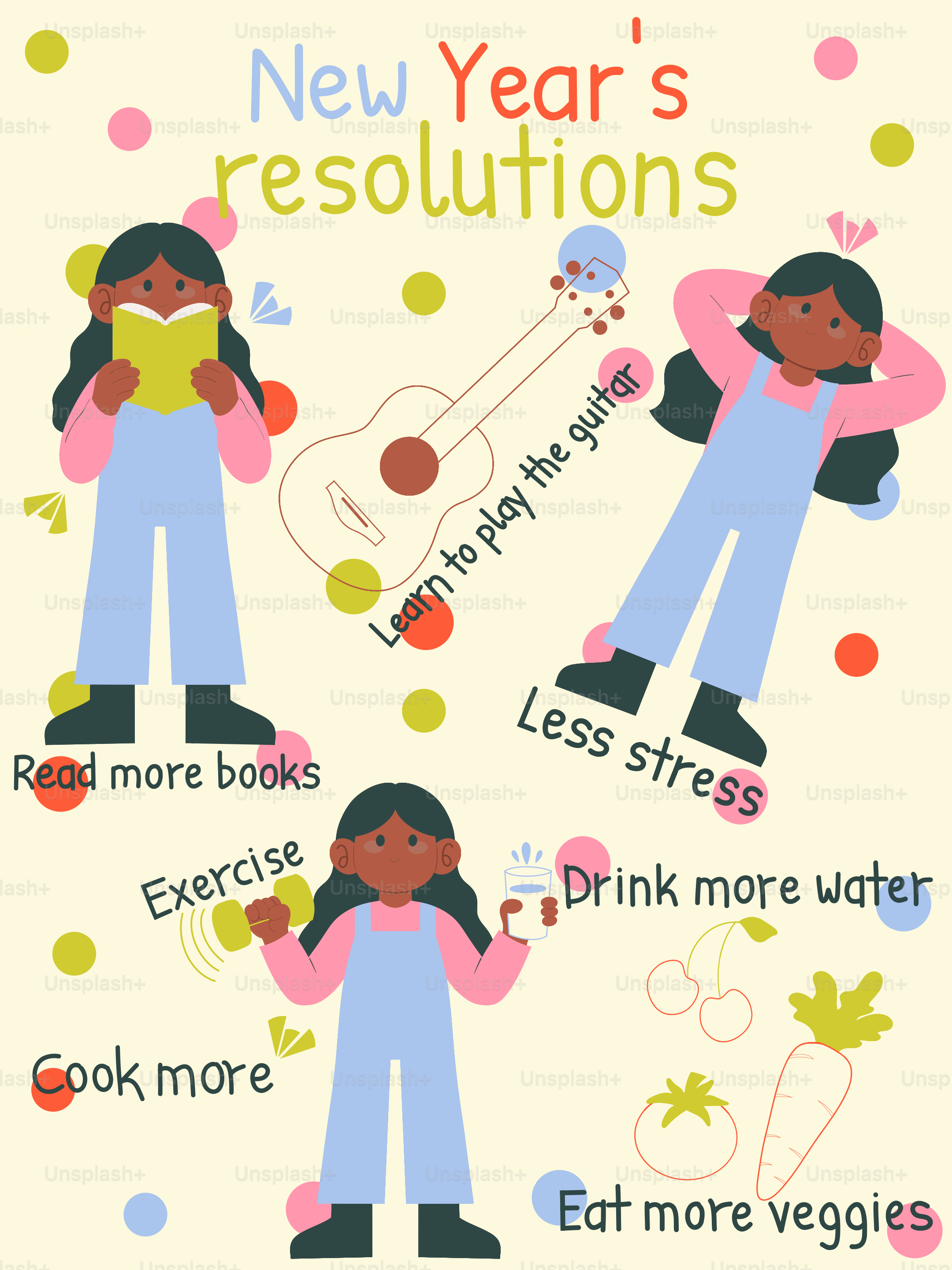 Des résolutions du Nouvel An avec des gens et des activités.