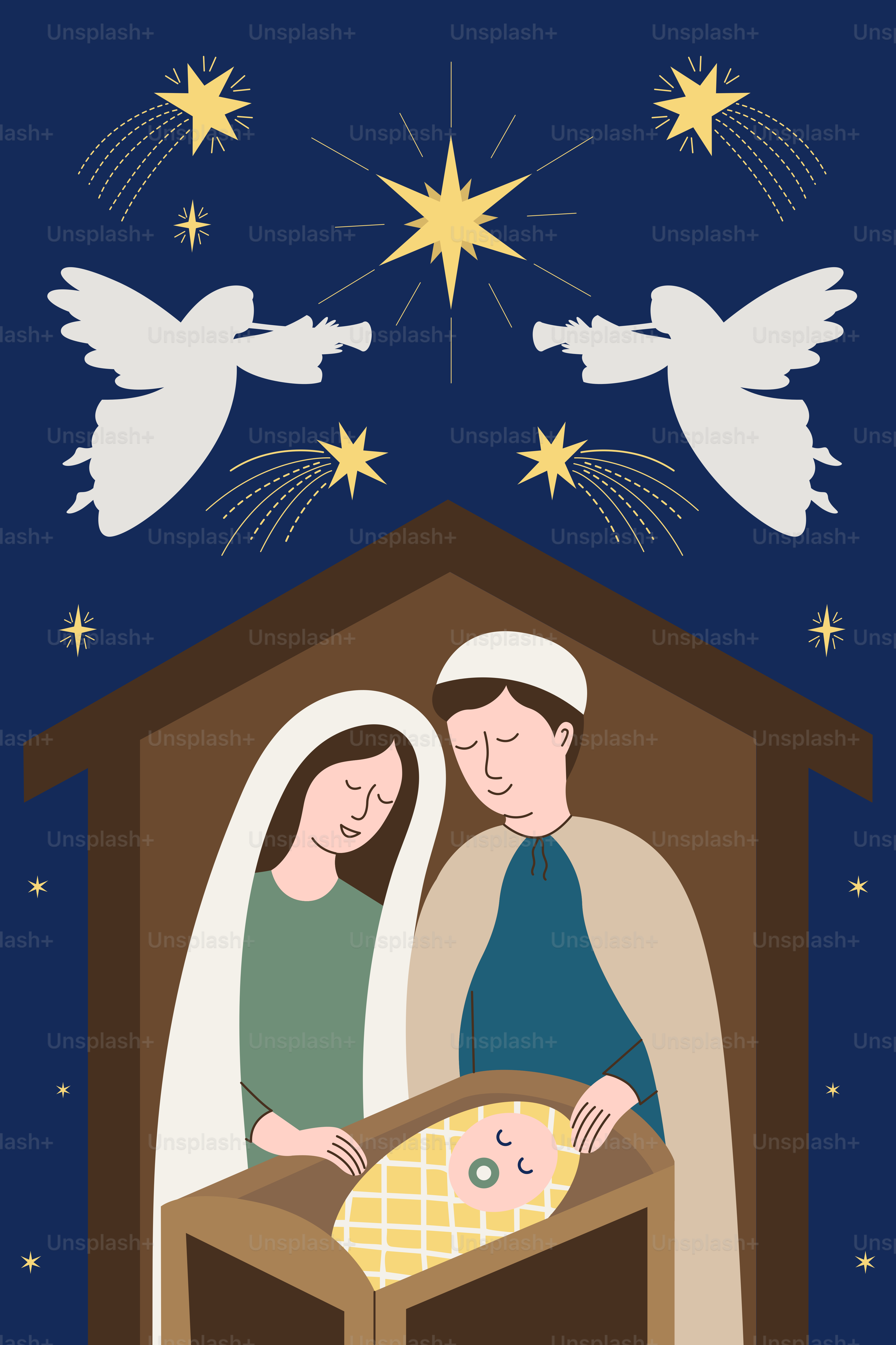 Krippe mit Maria, Josef und dem Jesuskind
