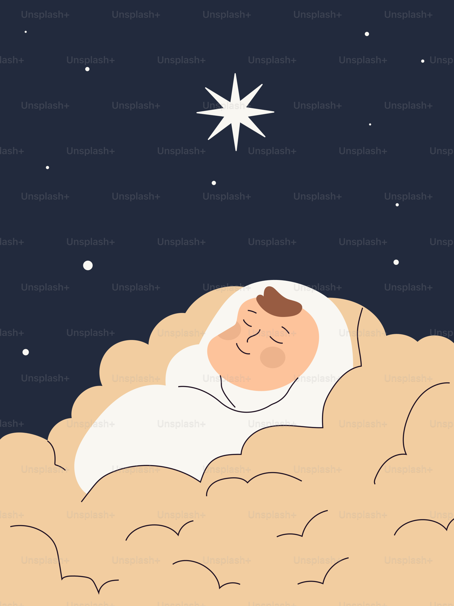 El niño Jesús durmiendo en un pesebre bajo la estrella.