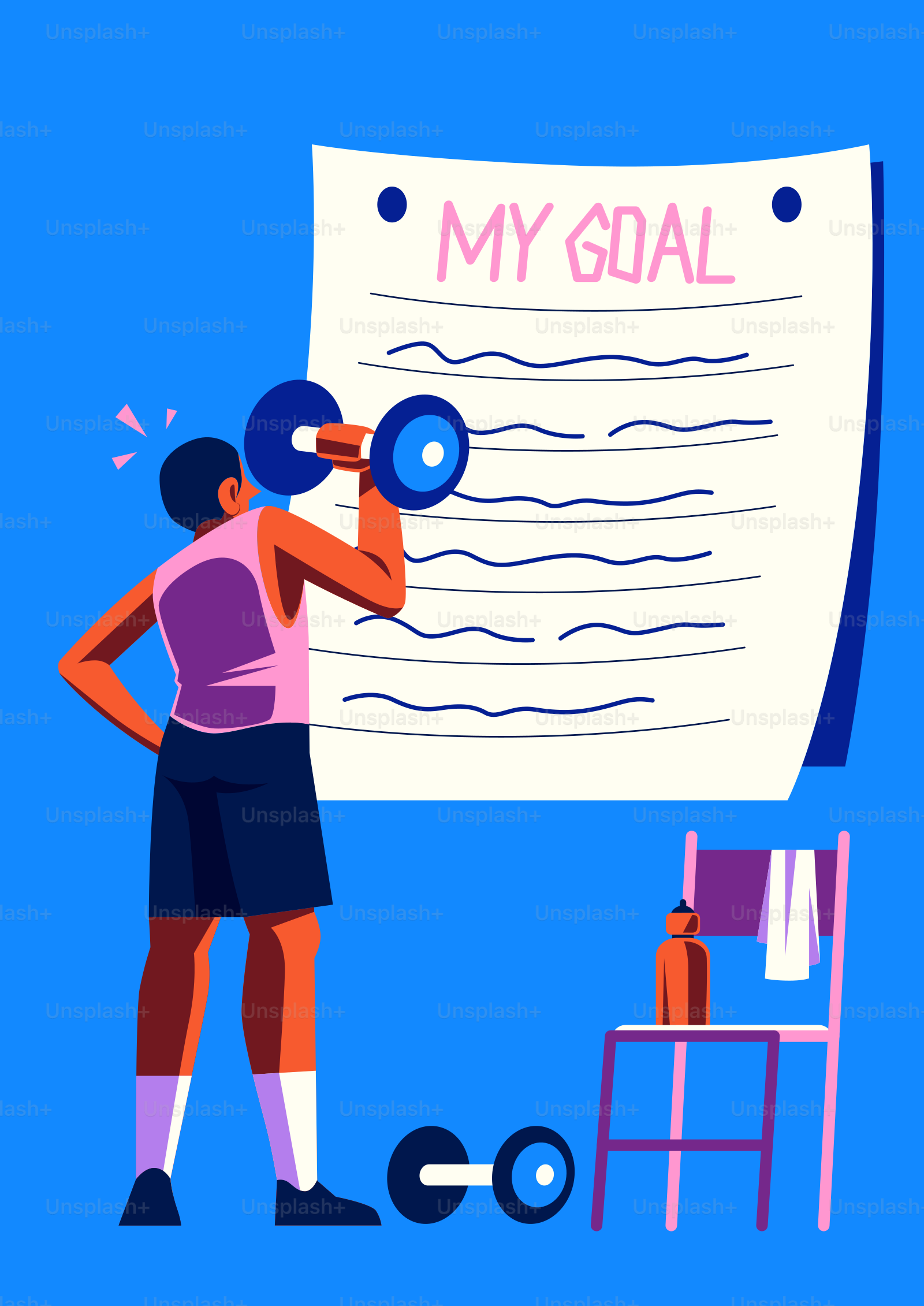 目標リストの近くでウェイトを挙げる男性