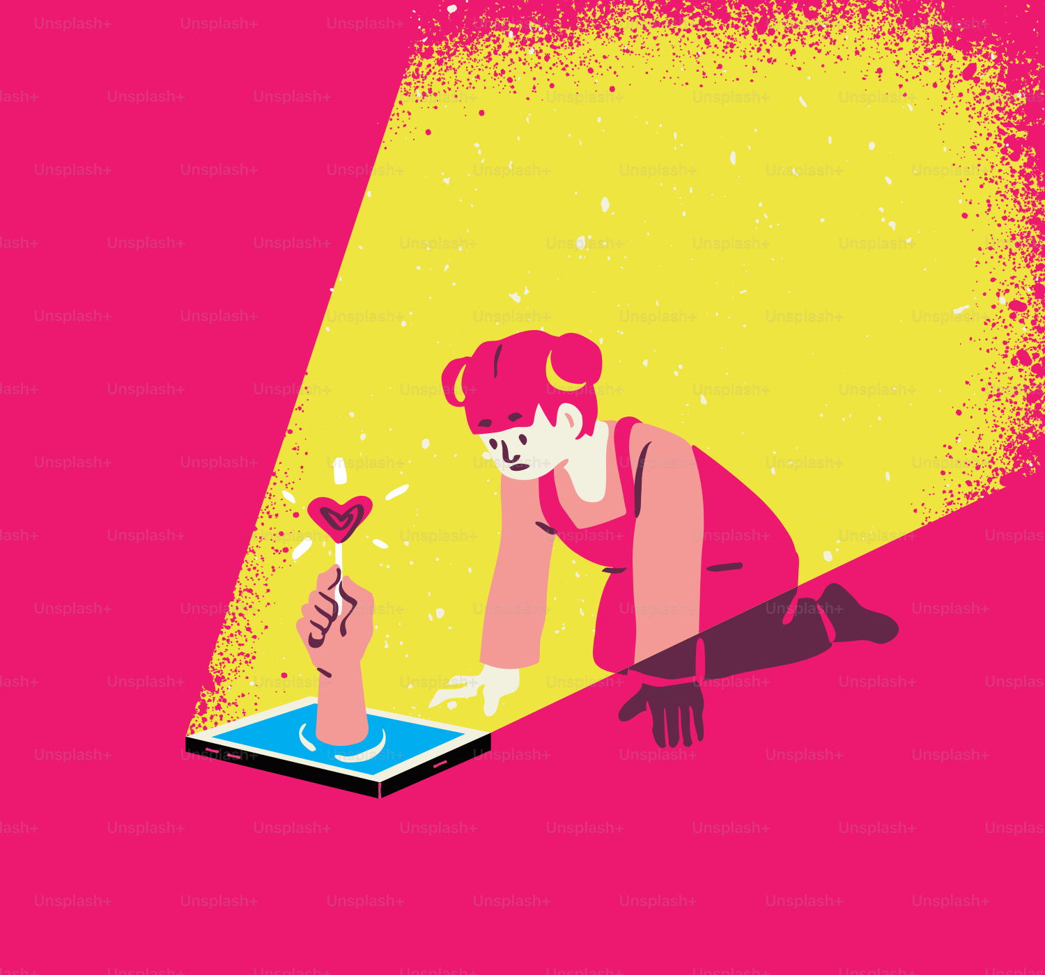 A person reaches for a heart from a screen.