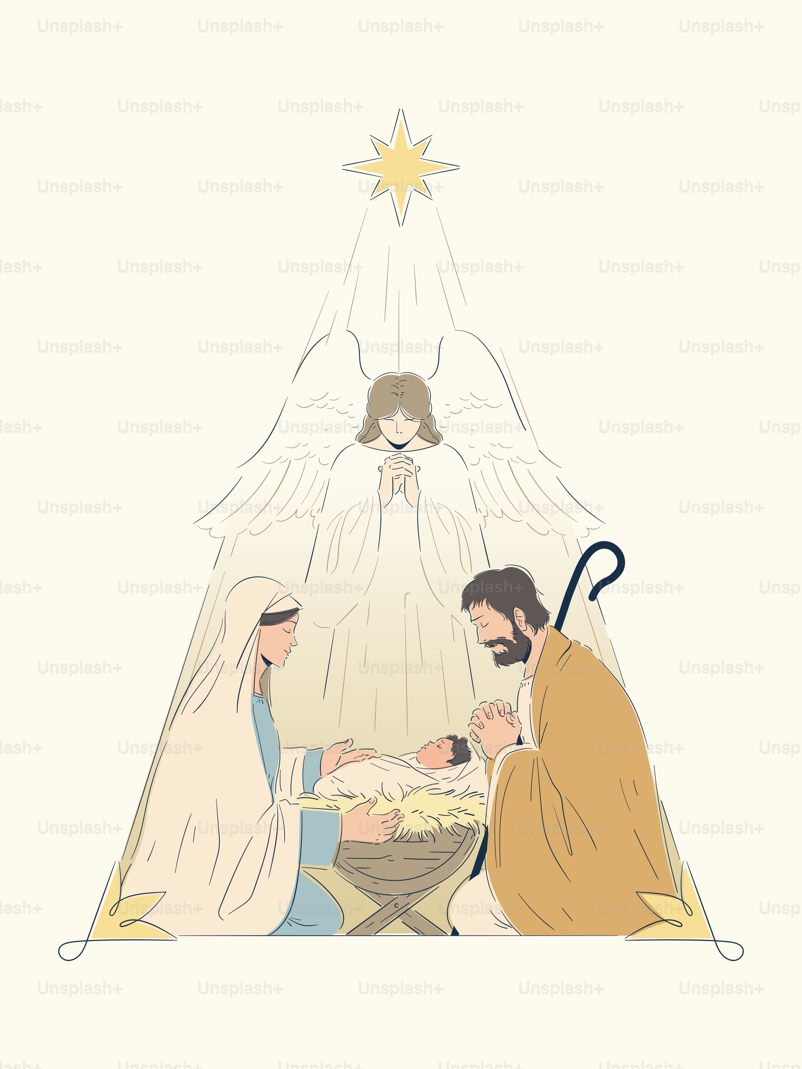 Nativity scene with mary, joseph, and baby jesus.
