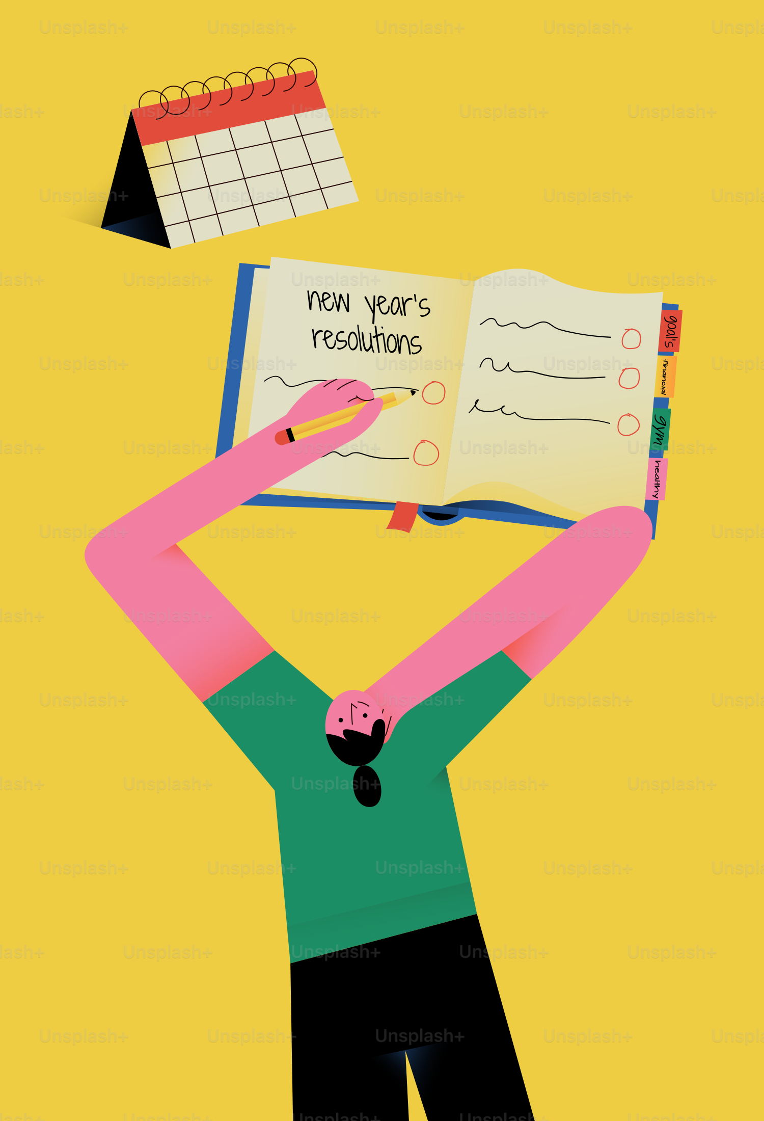 ノートに新年の抱負を書く人。