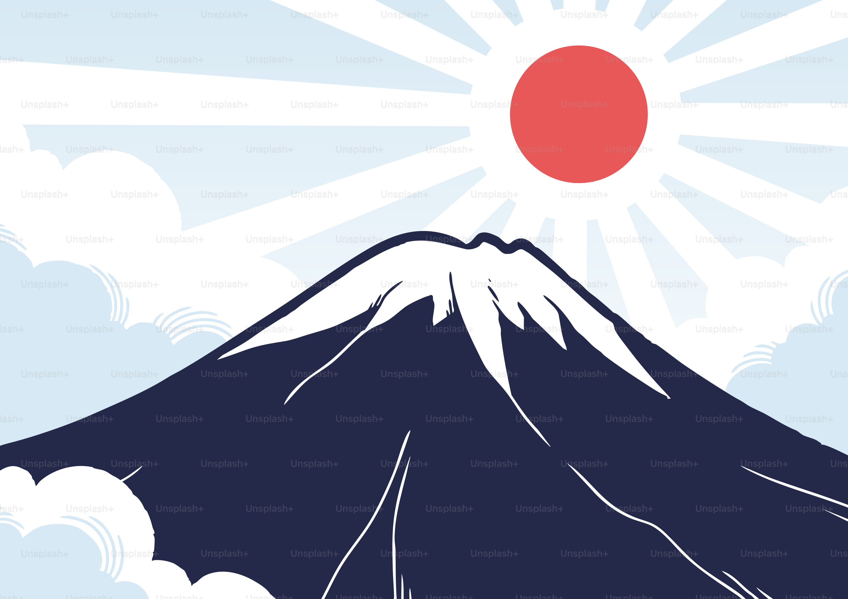 Mount fuji with rising sun and clouds