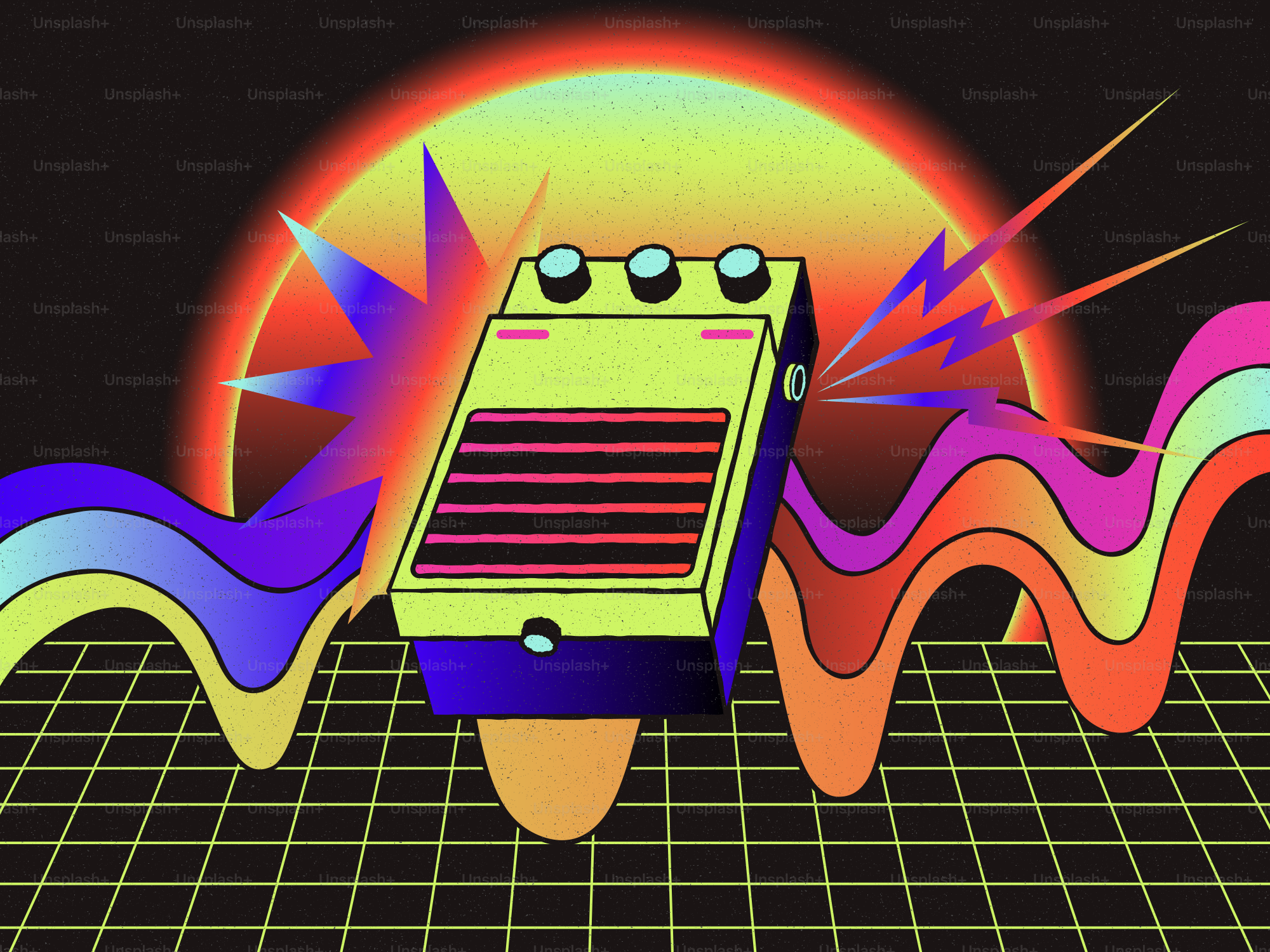 Pedal de sintetizador retro con ondas retro vibrantes
