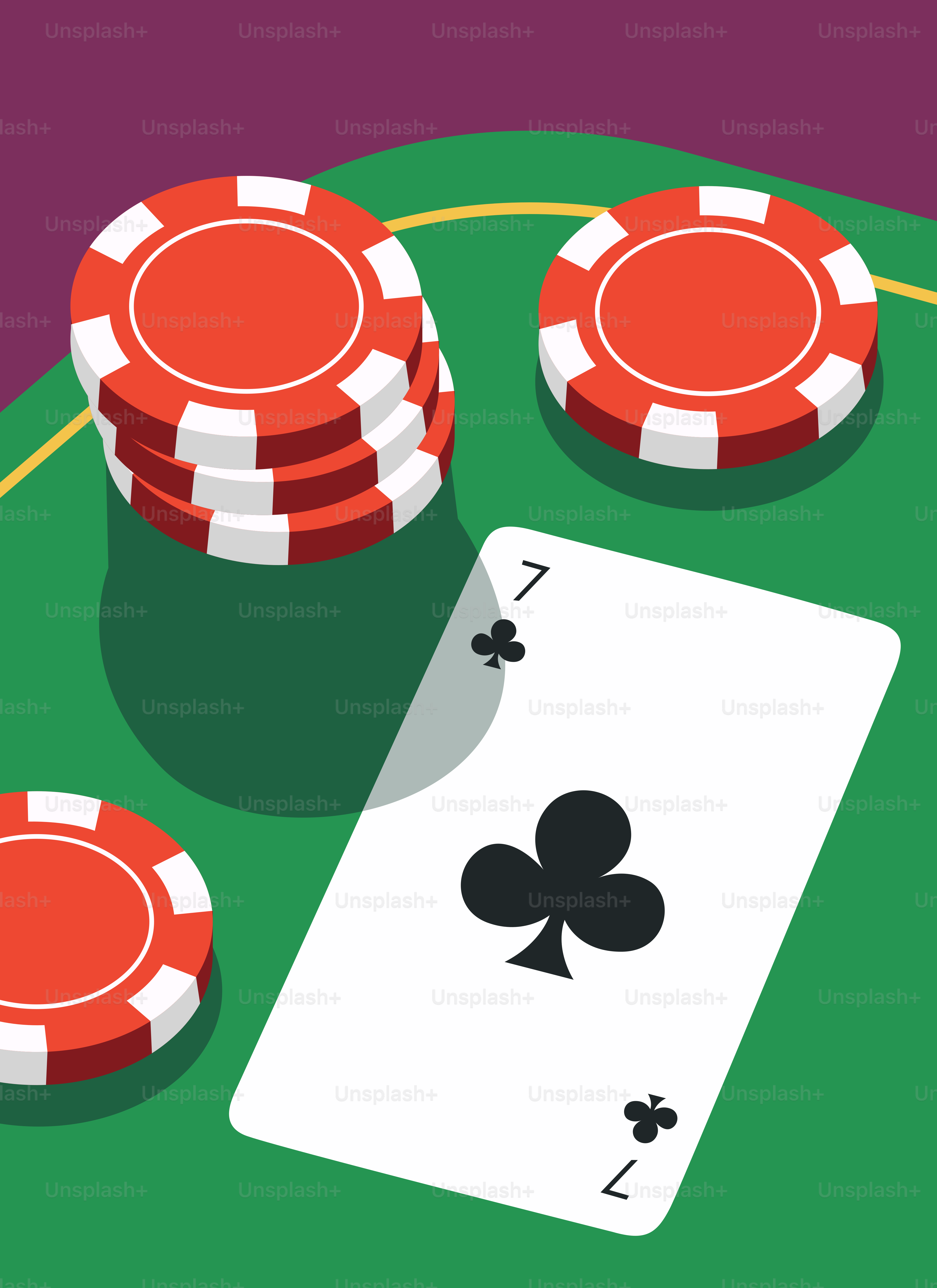 Asso di fiori e fiches da poker rosse su tavolo verde