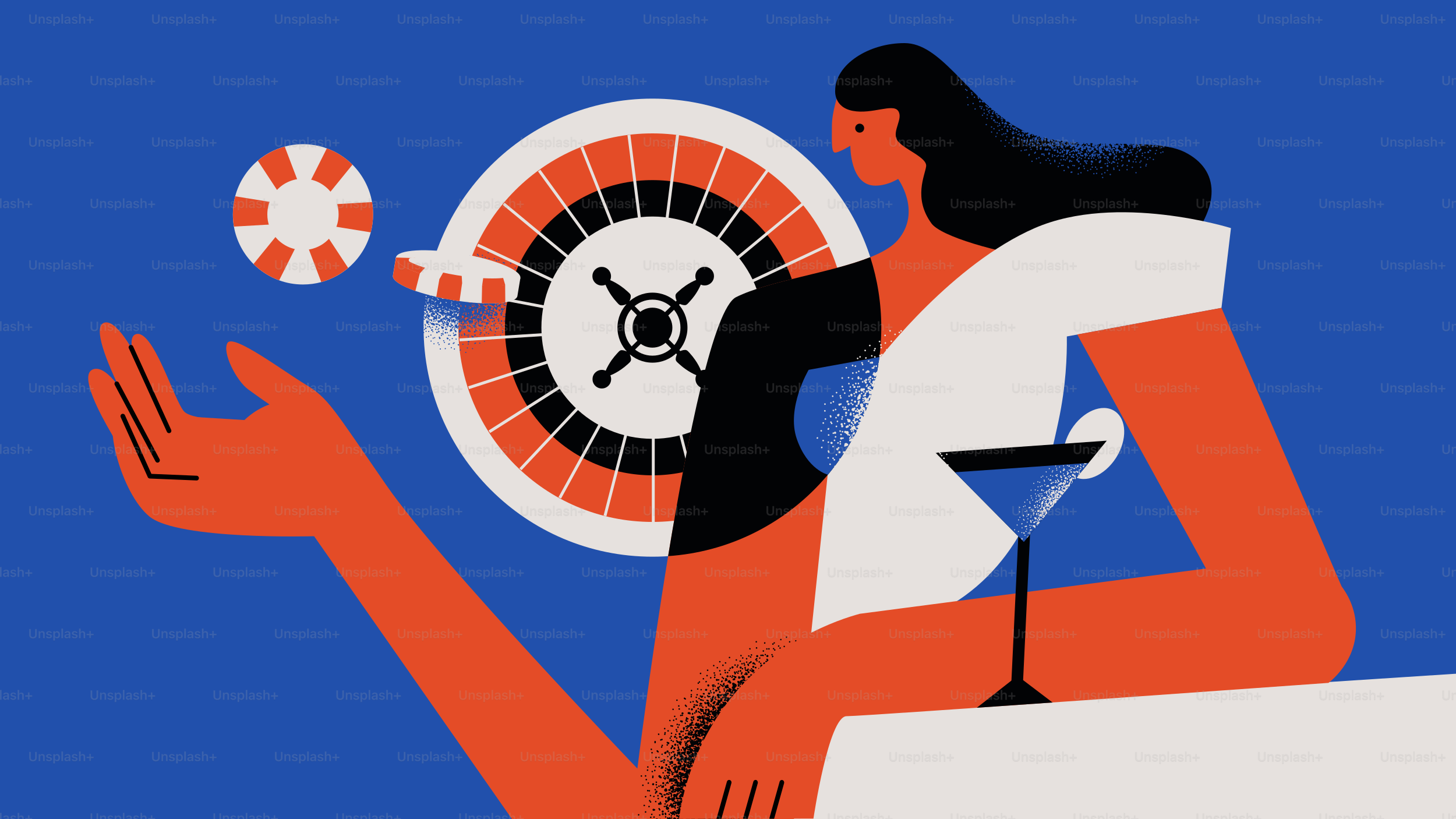Woman with roulette wheel and casino chip
