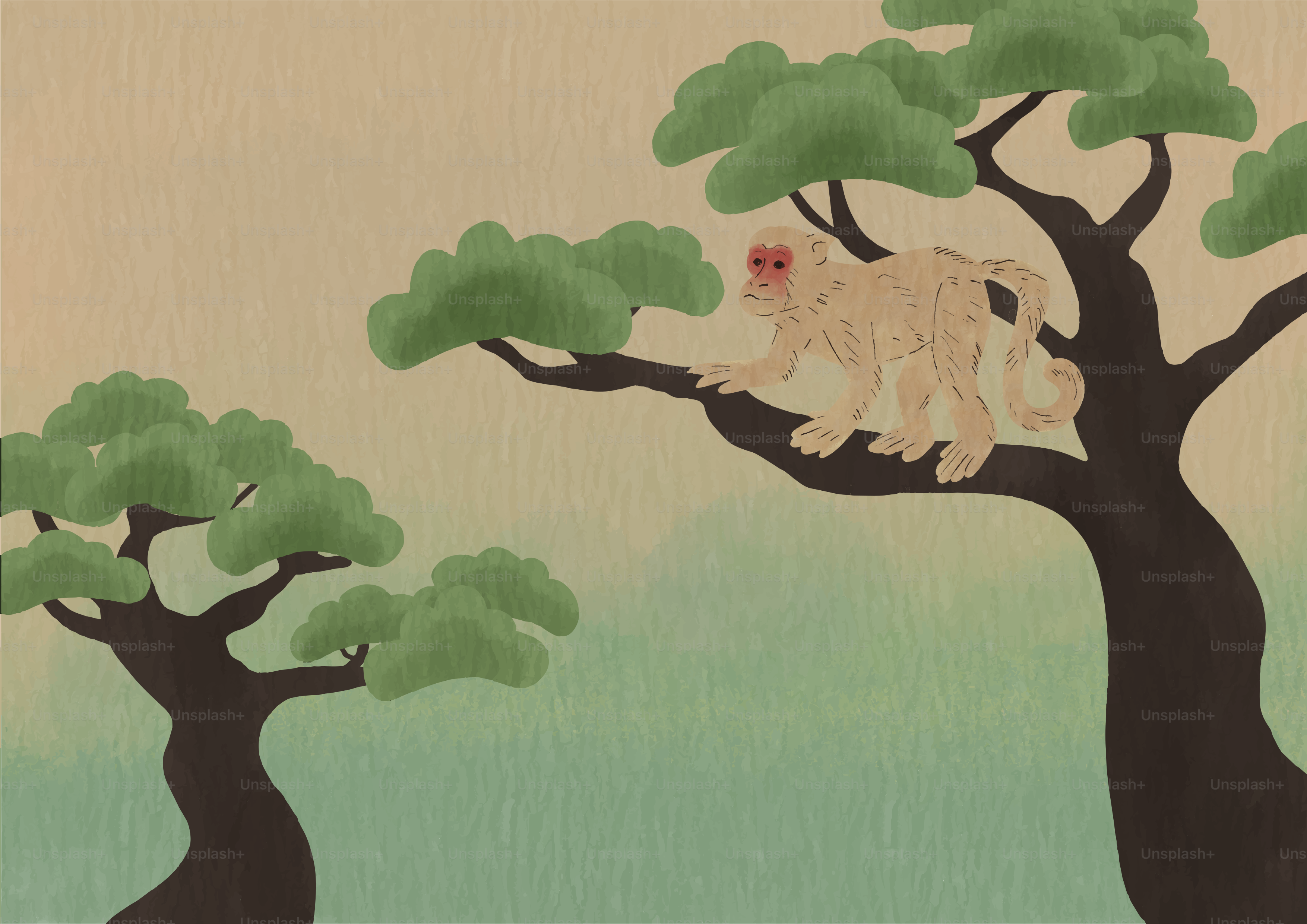 Un mono se sienta en una rama de árbol.