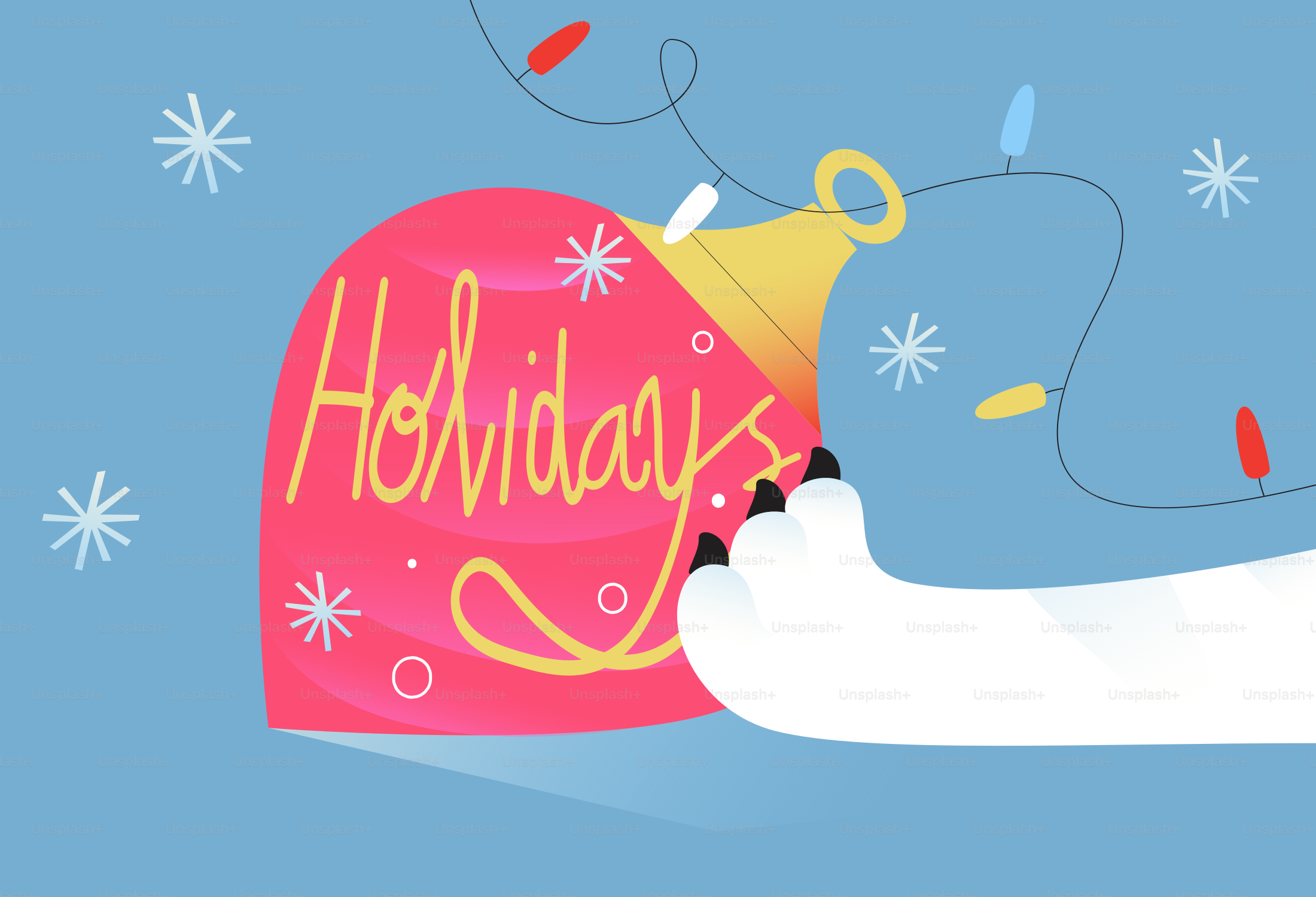 Polar bear paw holding a pink holiday ornament.