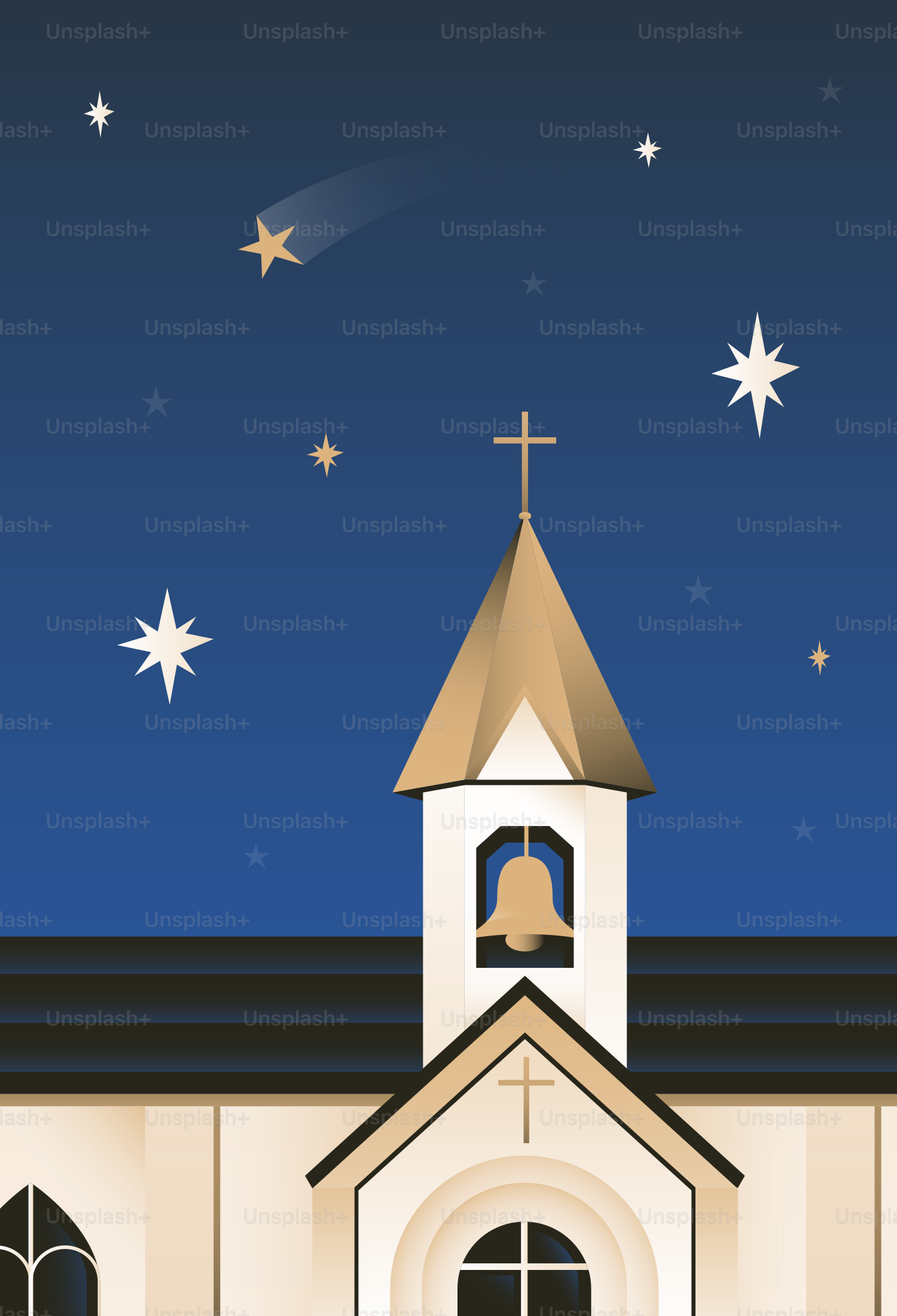Church steeple against a starry night sky