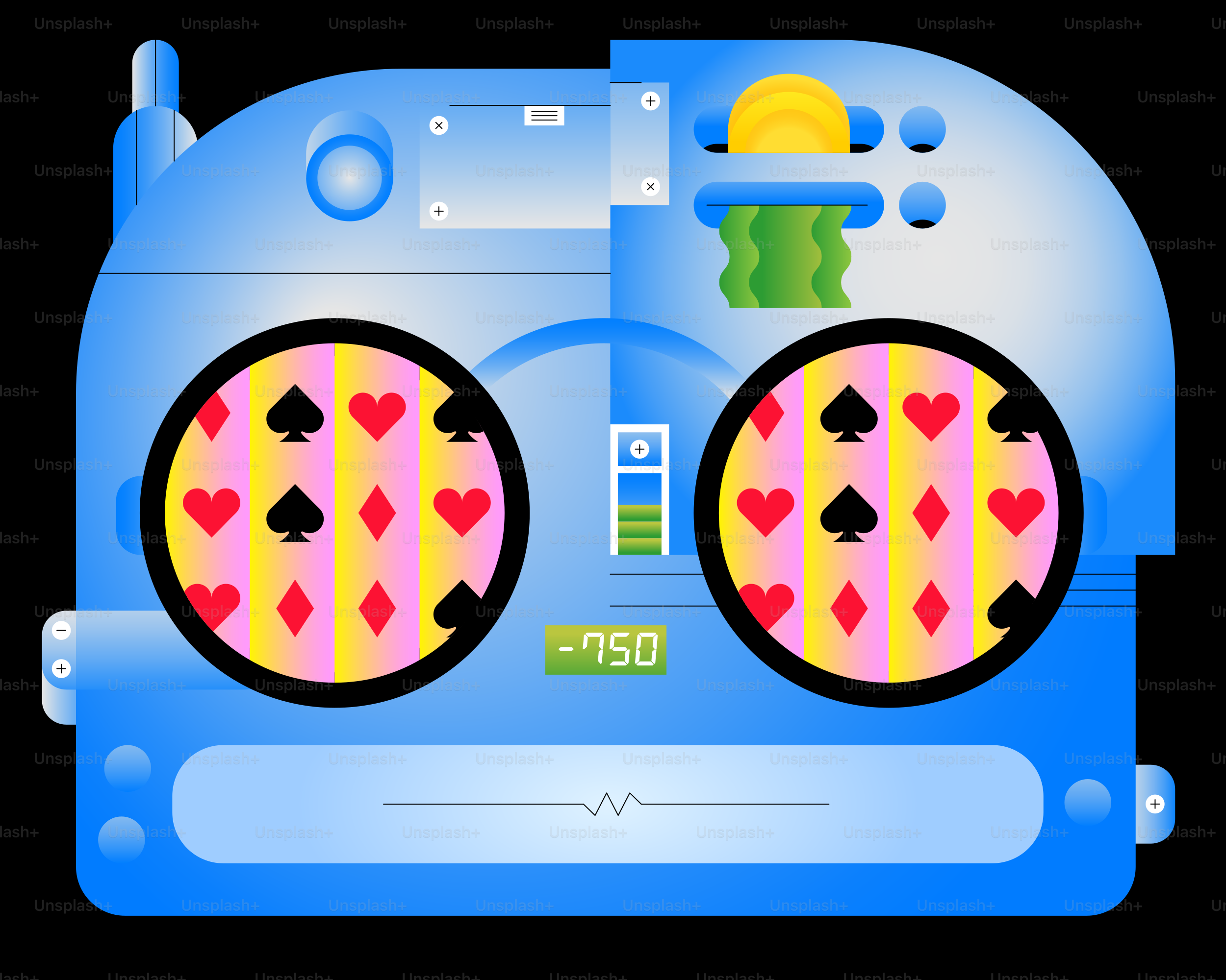 Blauer Spielautomat mit Spielkartensymbolen