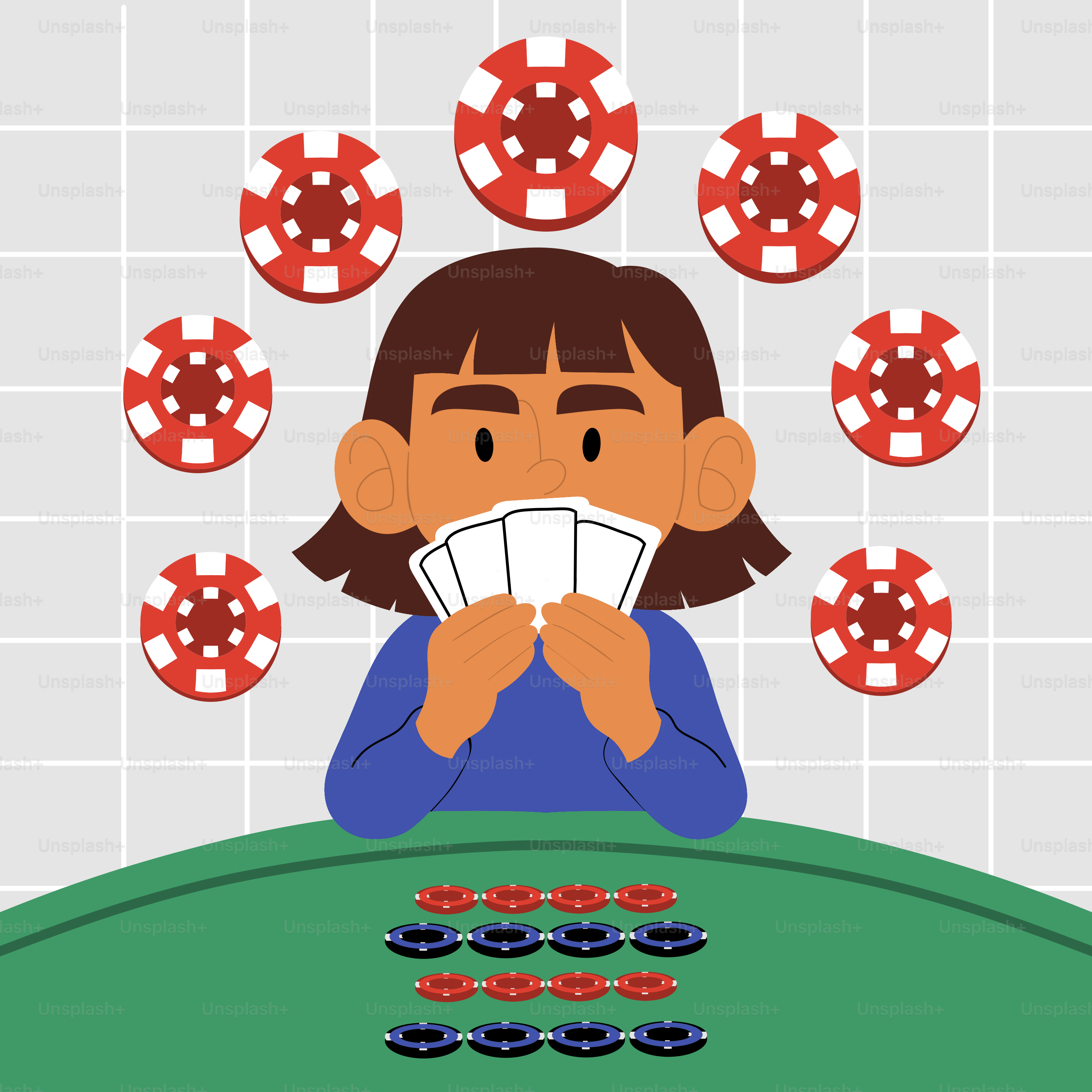 Person, die Karten mit Pokerchips hält