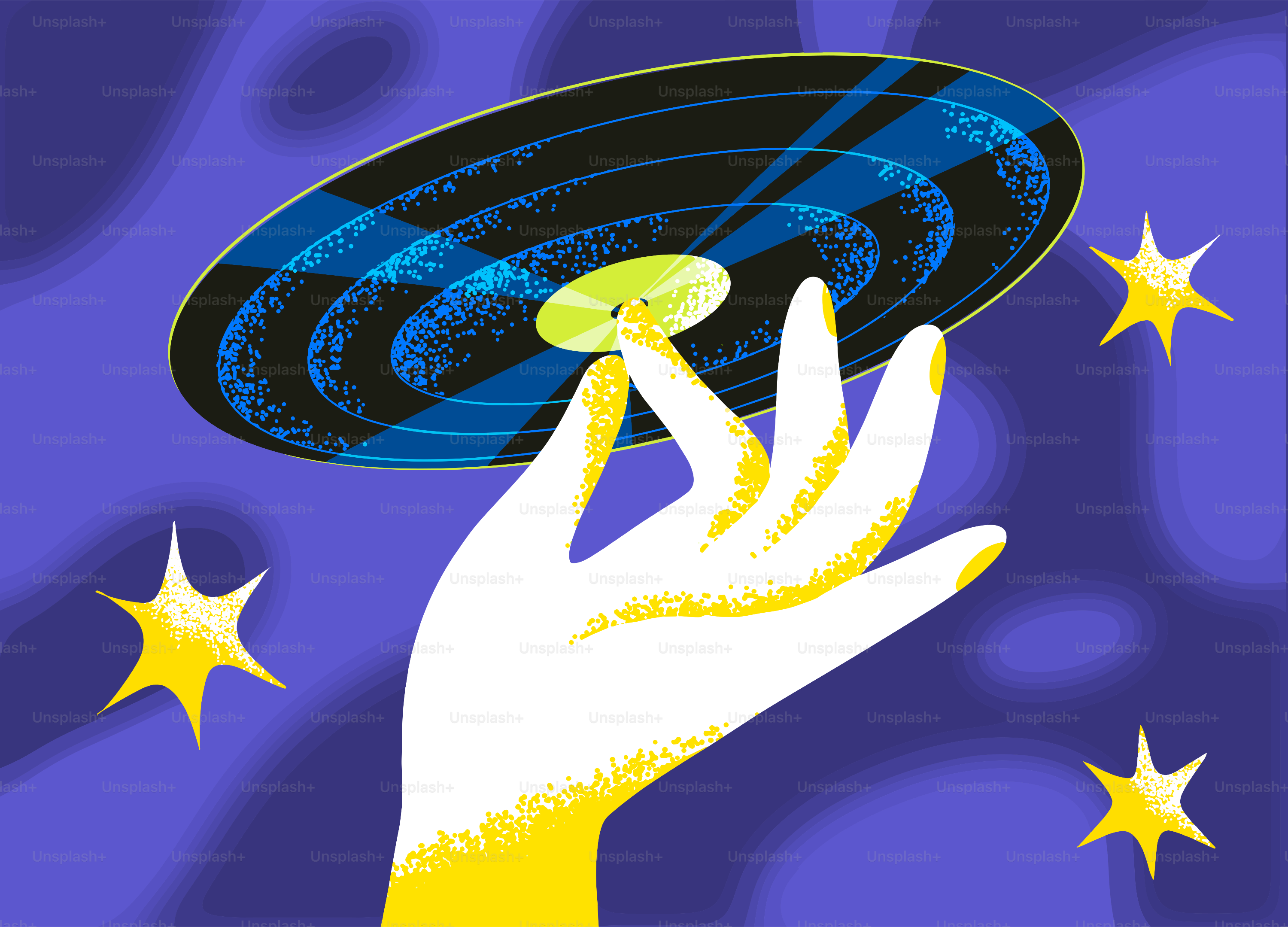 Main tenant un disque lumineux avec des étoiles