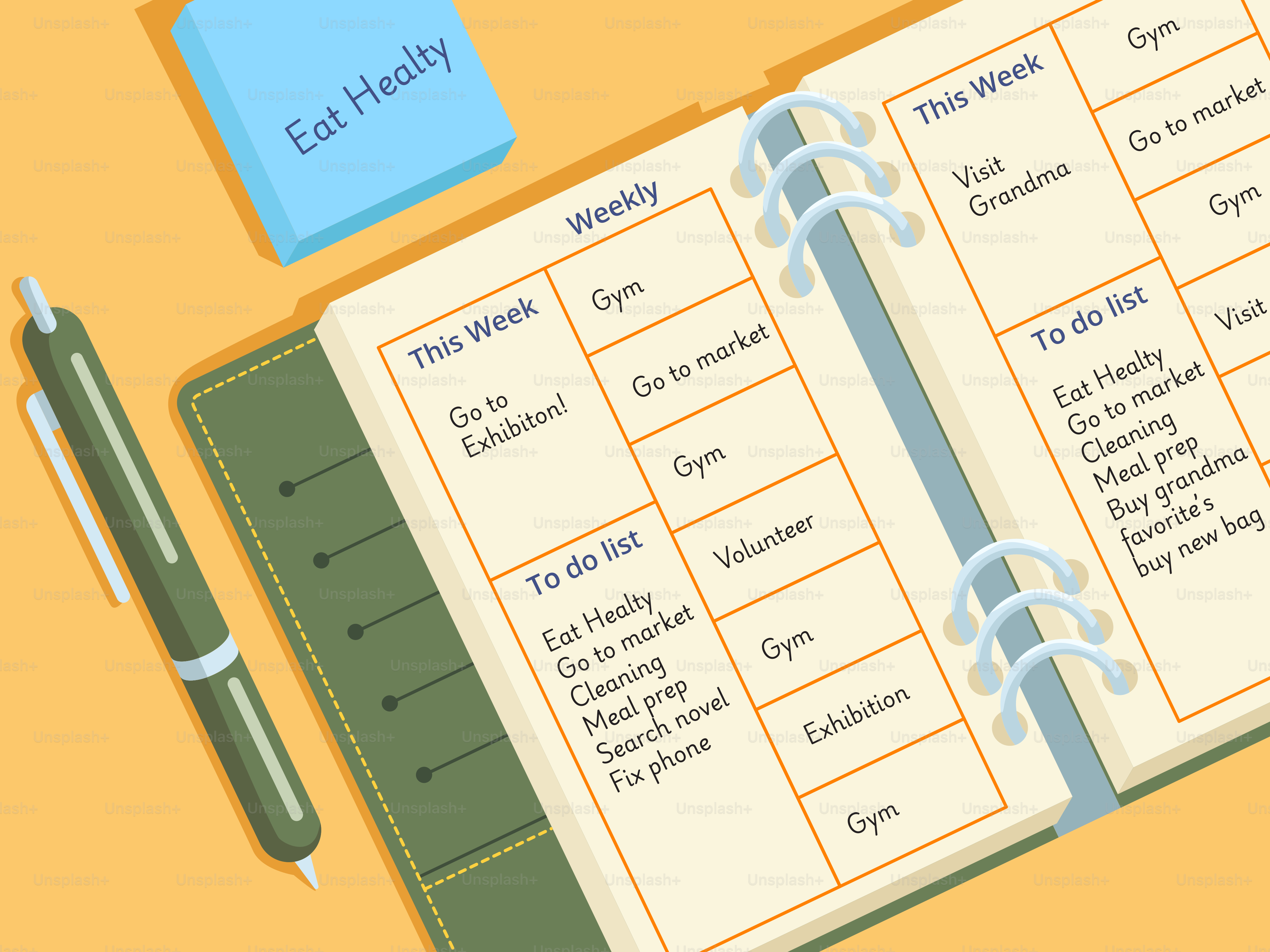 Planner with to-do list and pen on-the-go tasks.