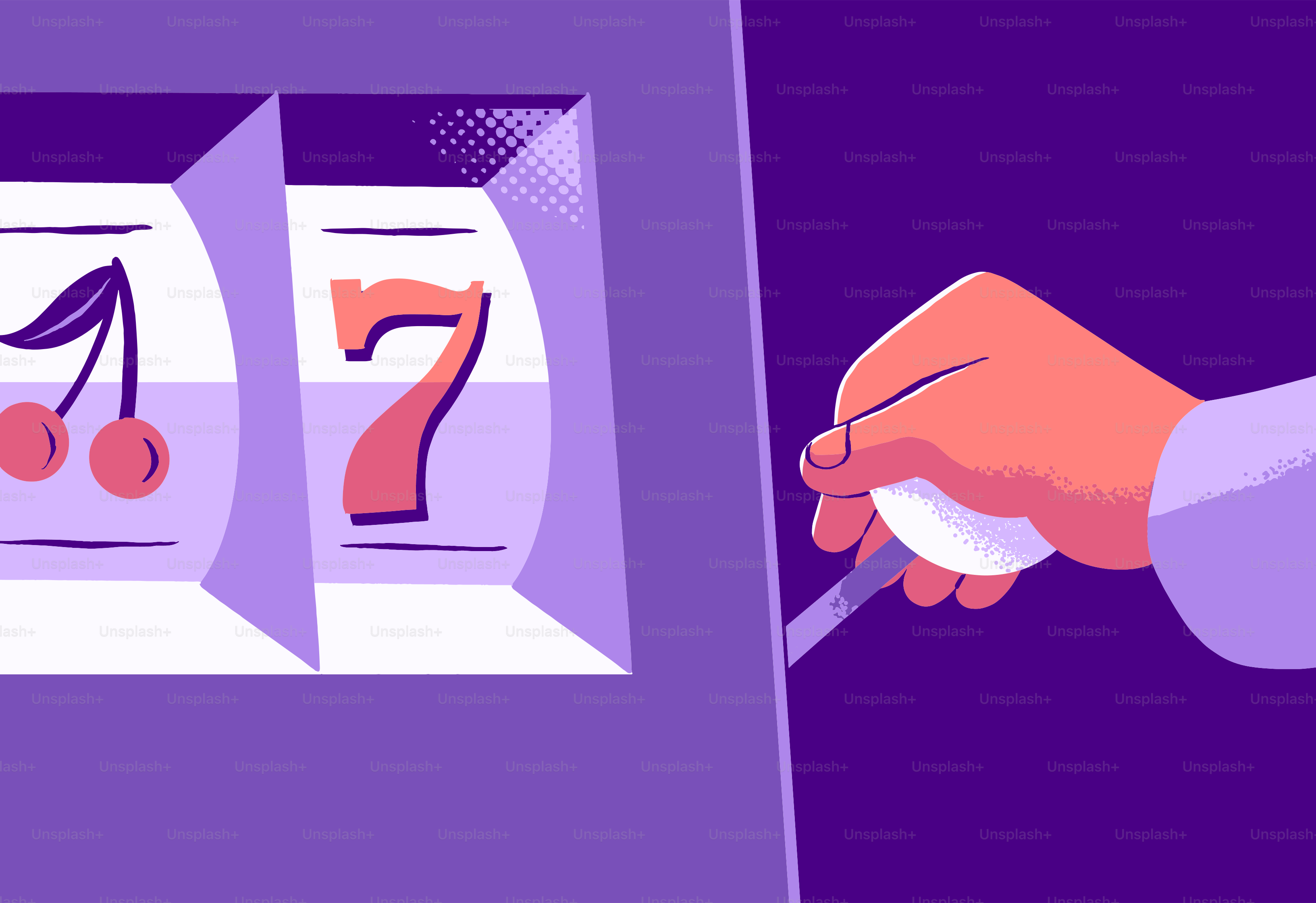 Levier à traction manuelle sur machine à sous avec cerises et sept