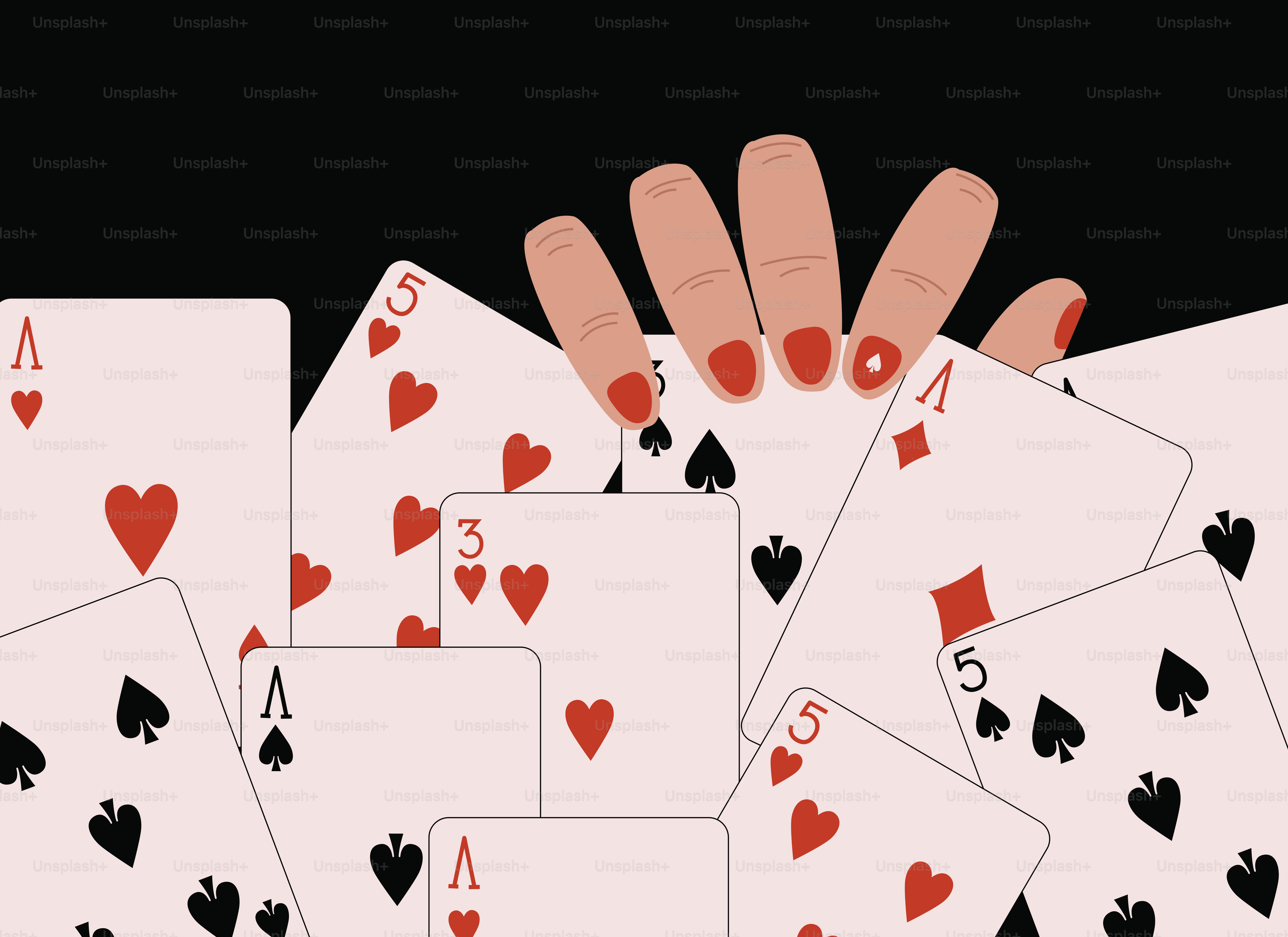 Una mano si allunga attraverso una pila di carte da gioco.