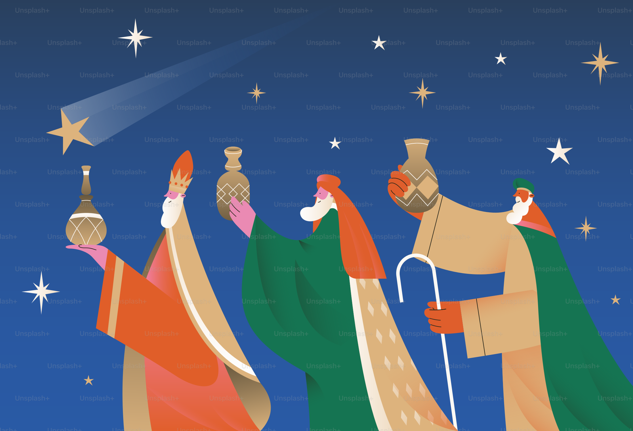 Three wise men following a star