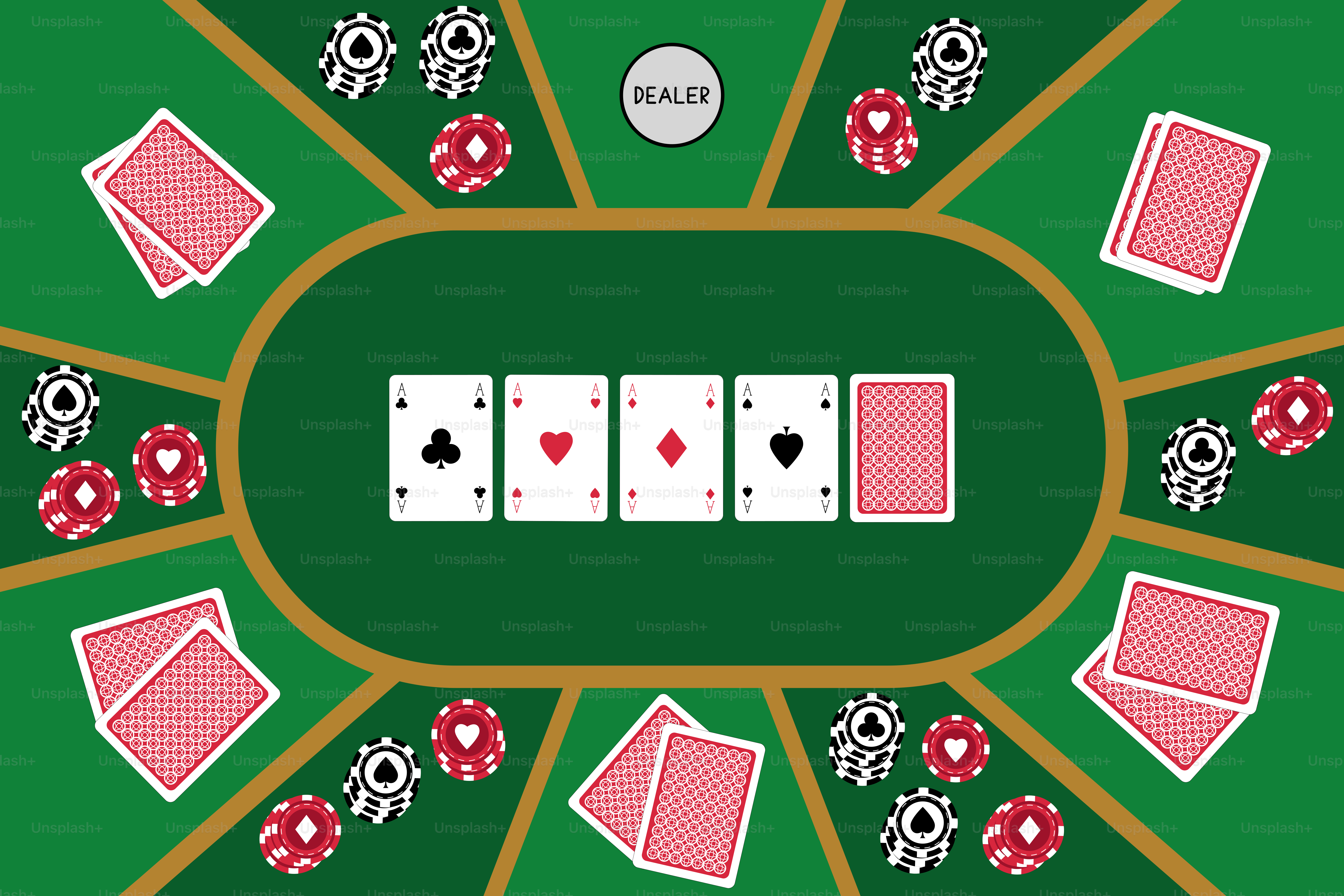 Poker table with cards and chips