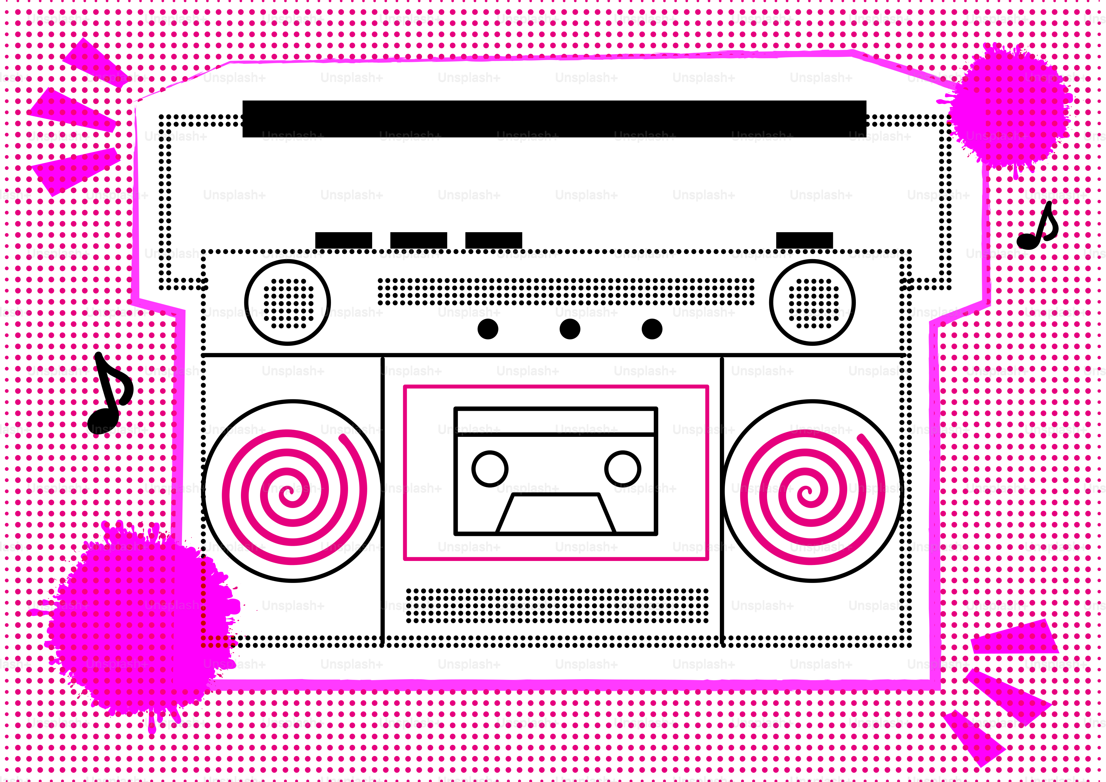 Retro-Boombox mit Kassette und Notennoten